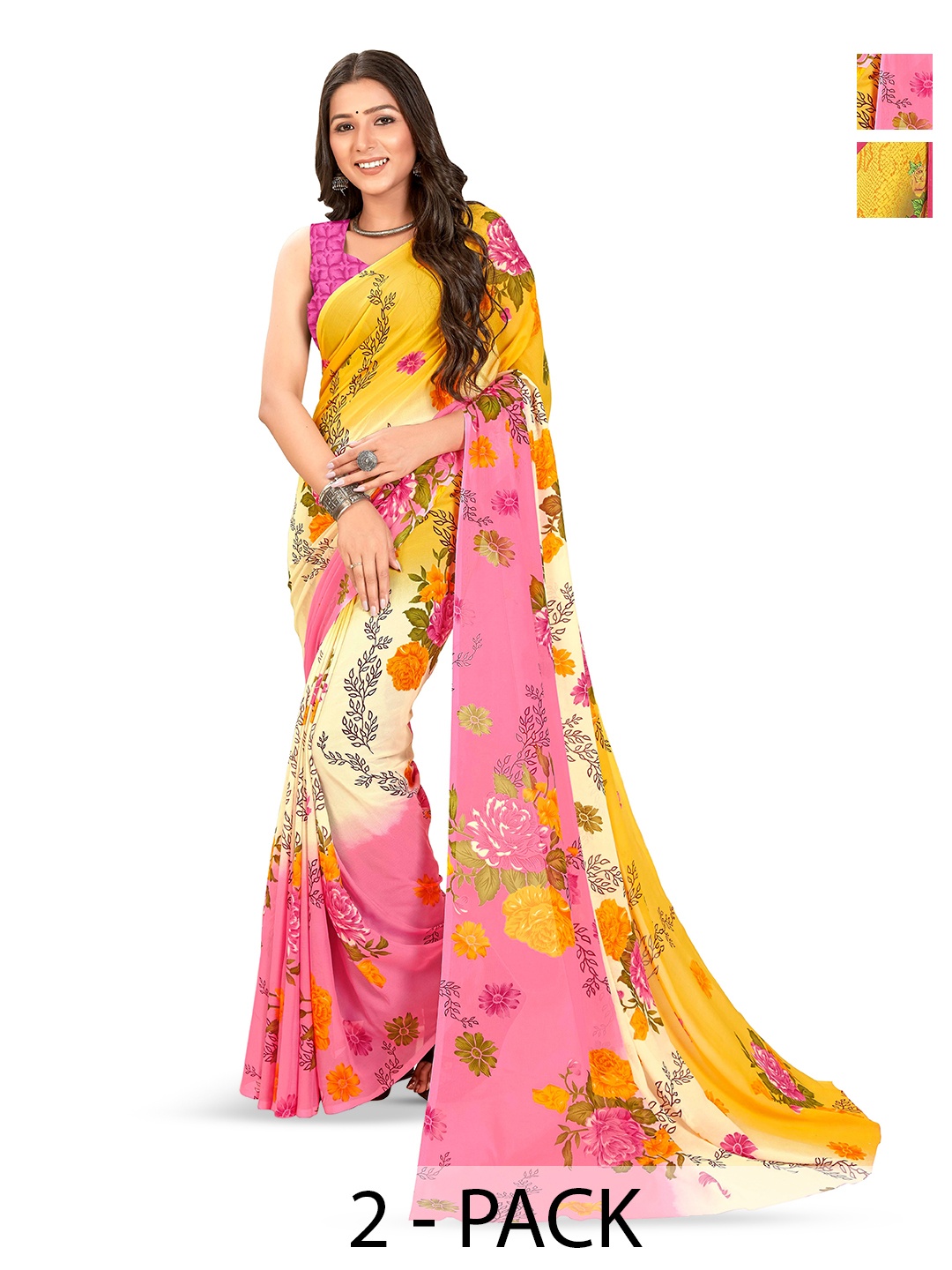 

ANAND SAREES Floral Poly Georgette Saree, Pink