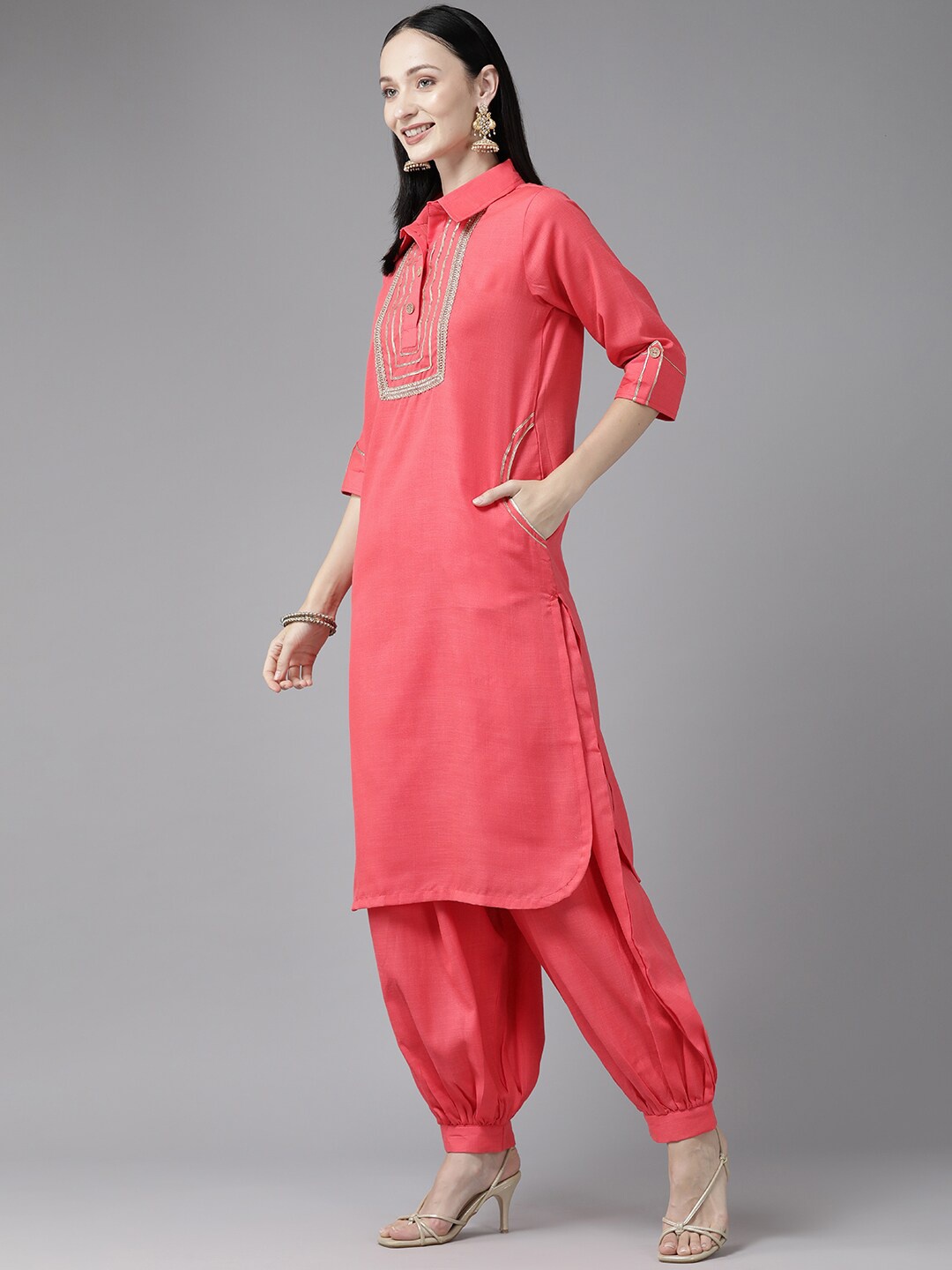 

Aarika Women Yoke Design Regular Gotta Patti Kurta with Salwar, Red