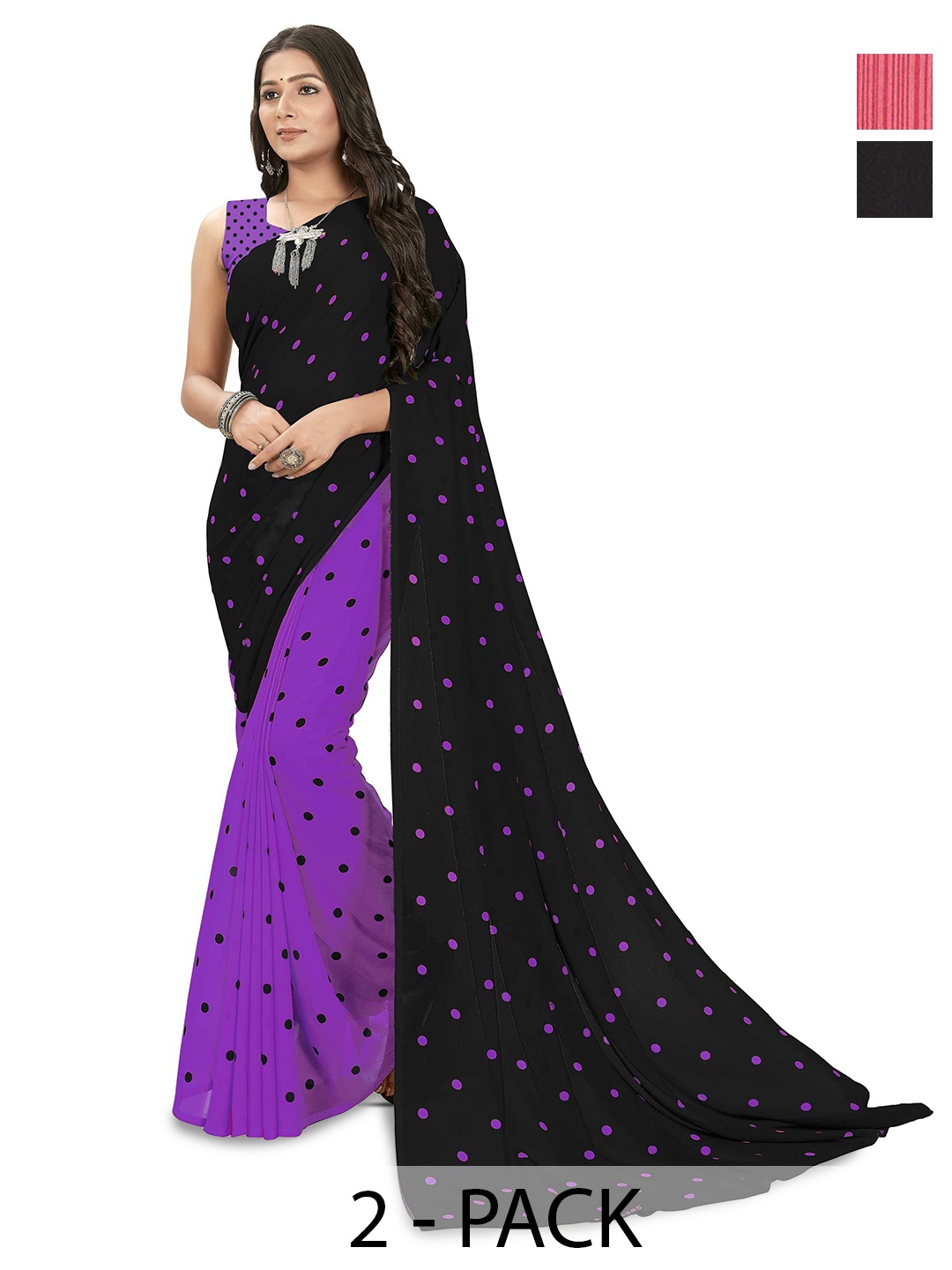 

ANAND SAREES Floral Poly Georgette Saree Pack of 2, Pink
