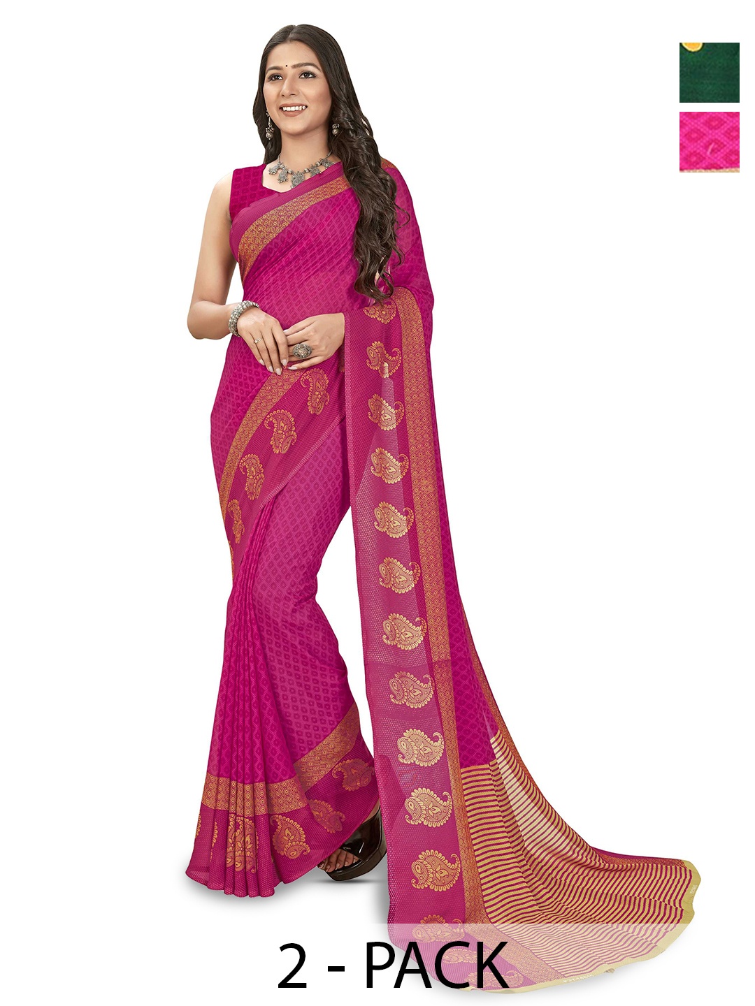 

ANAND SAREES Pack Of 2 Polka Dots Printed Sarees, Green
