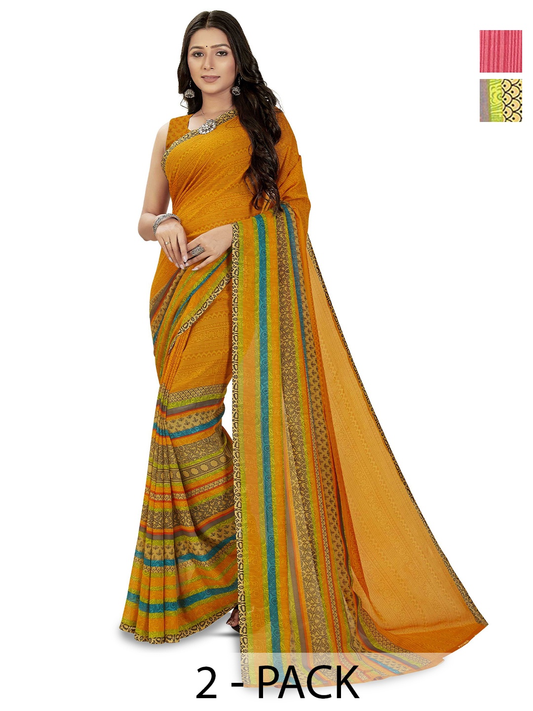 

ANAND SAREES Striped Geometric Printed Saree, Yellow