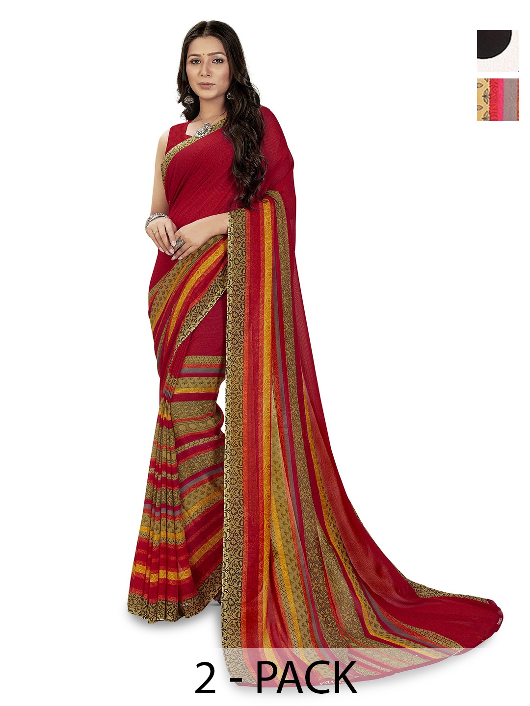 

ANAND SAREES Selection Of 2 Ethnic Motifs Printed Saree, White