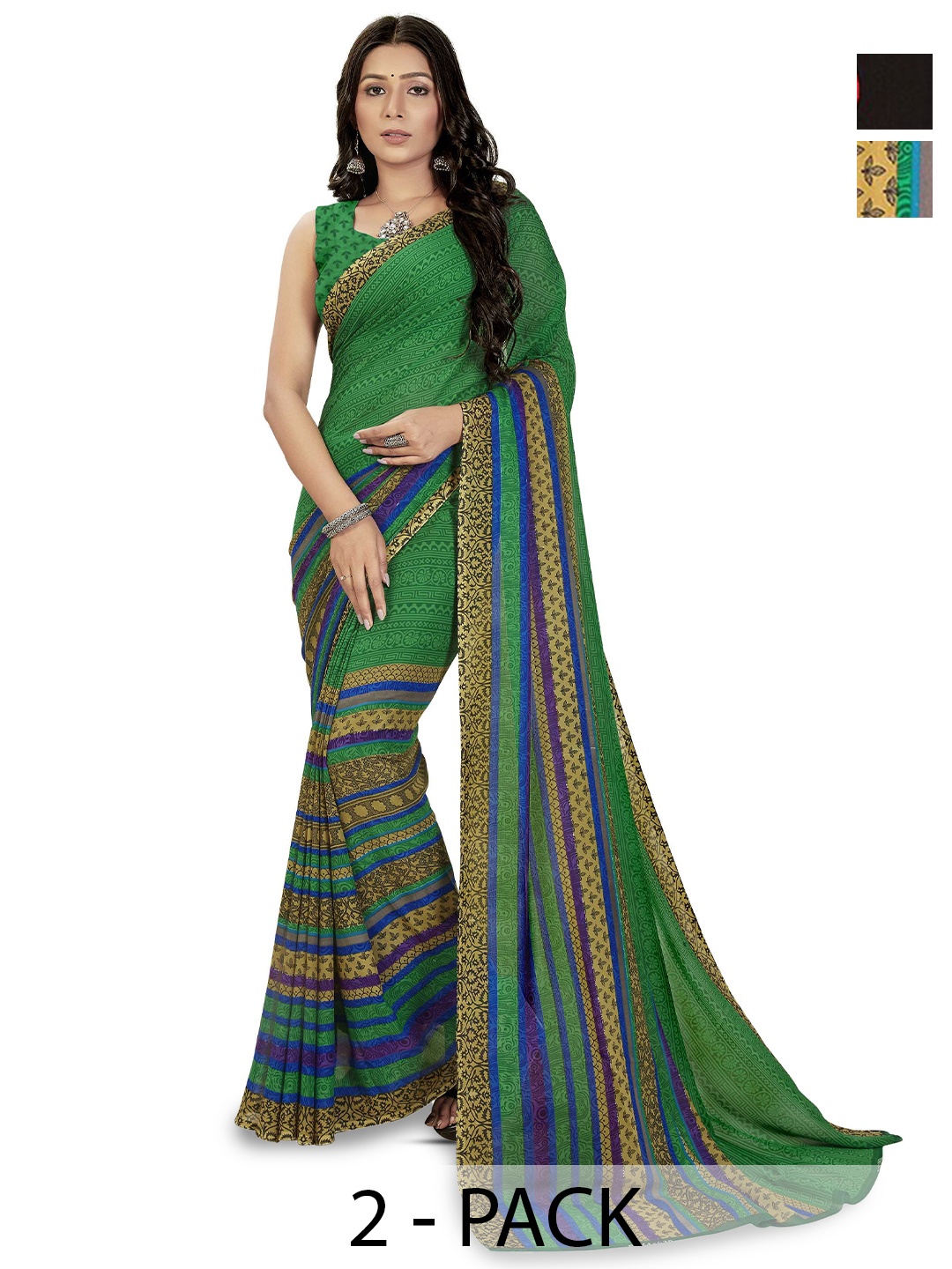 

ANAND SAREESPrinted Polka Dot Saree, Green