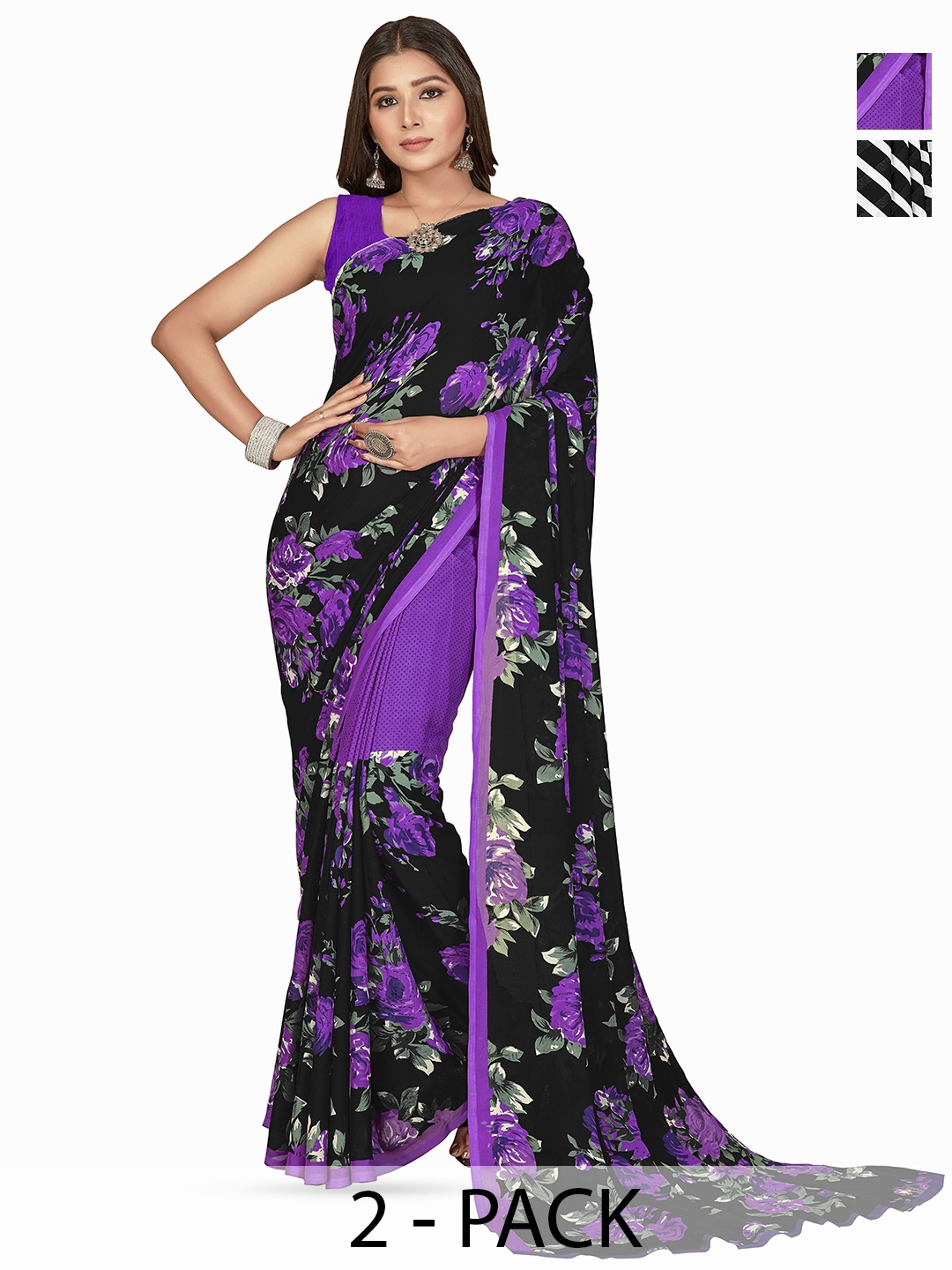 

ANAND SAREES Floral Printed Saree, Black
