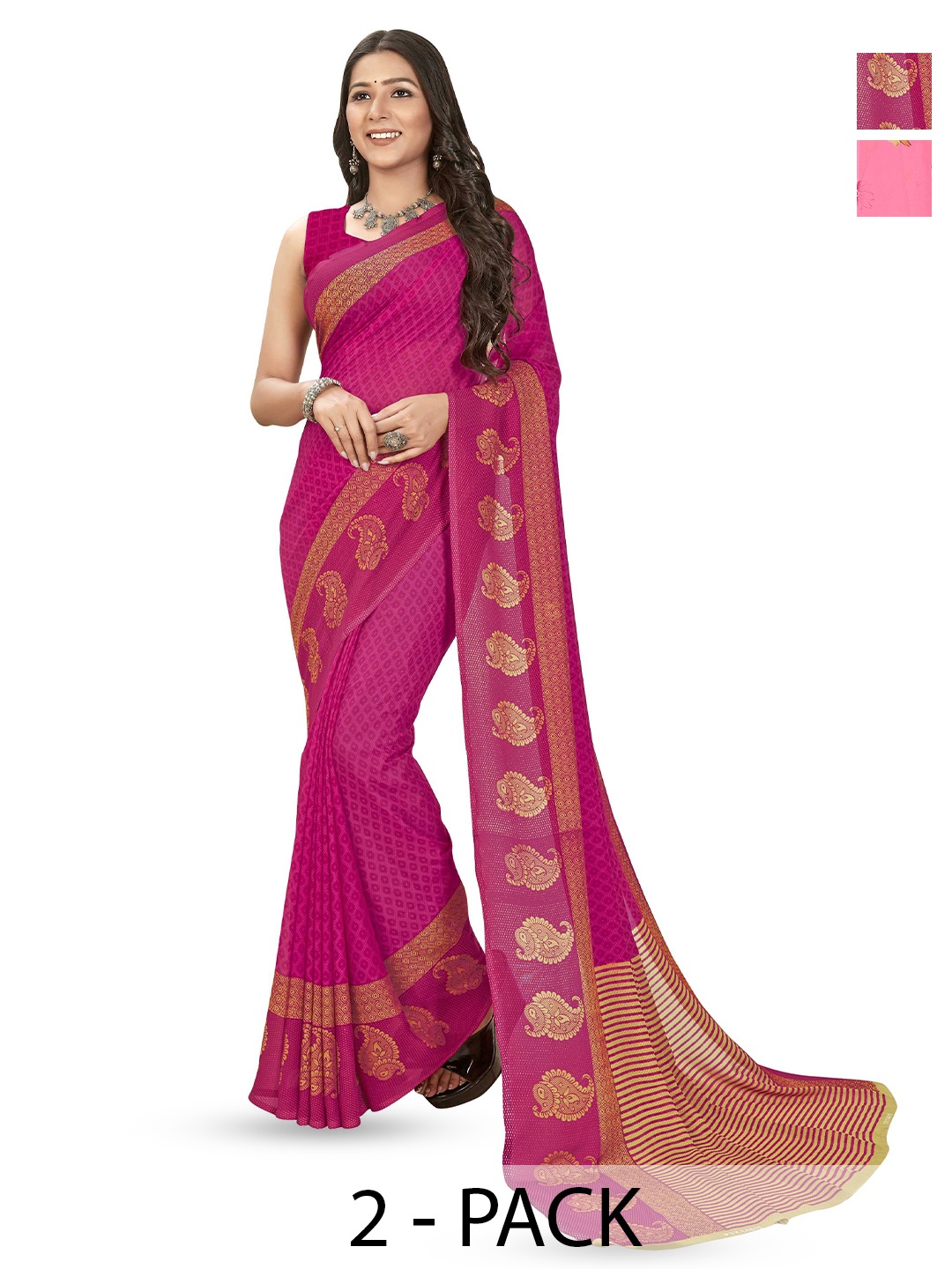 

ANAND SAREES Floral Poly Georgette Saree, Pink