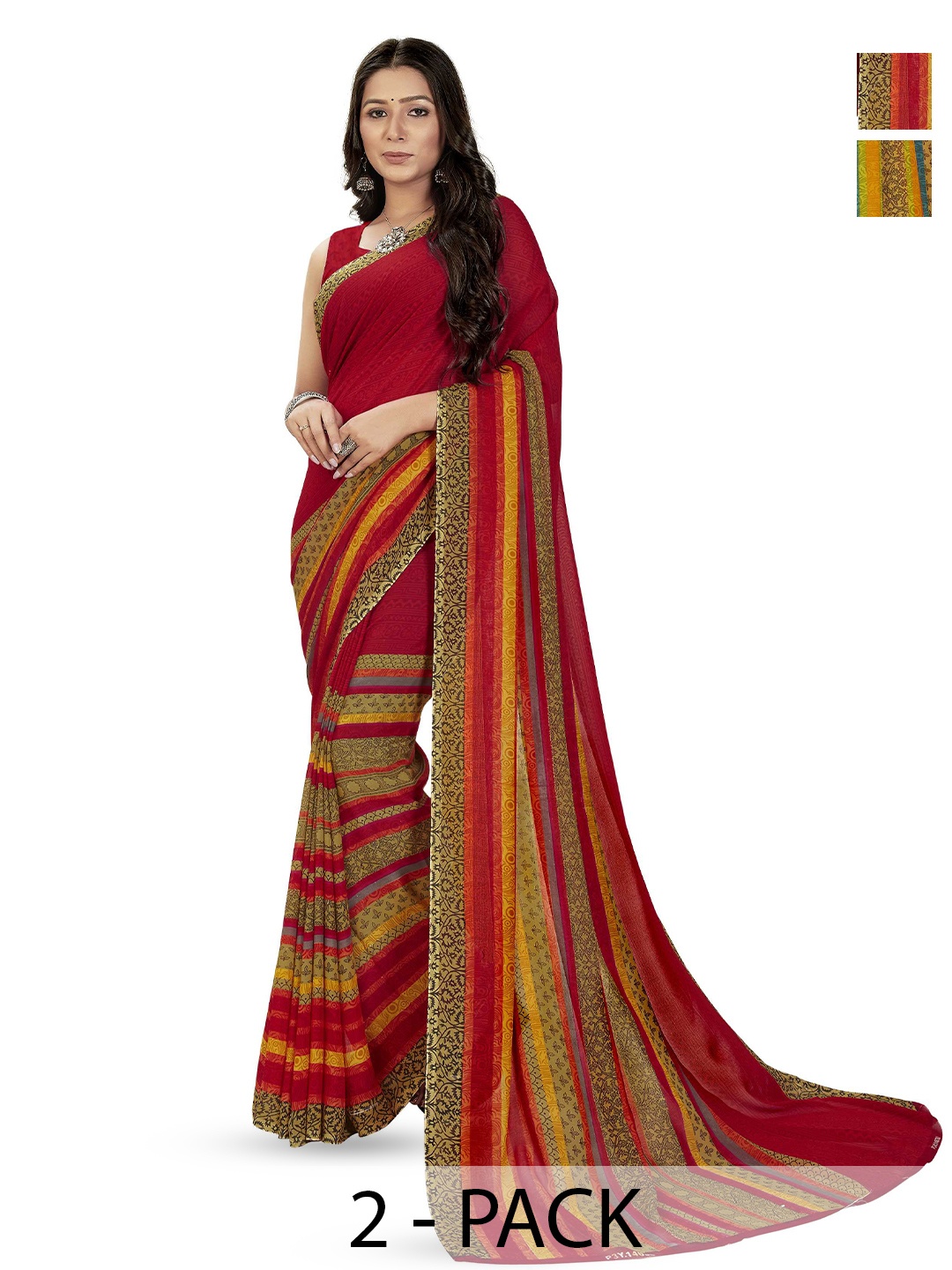 

ANAND SAREES Floral Poly Georgette Saree, Red