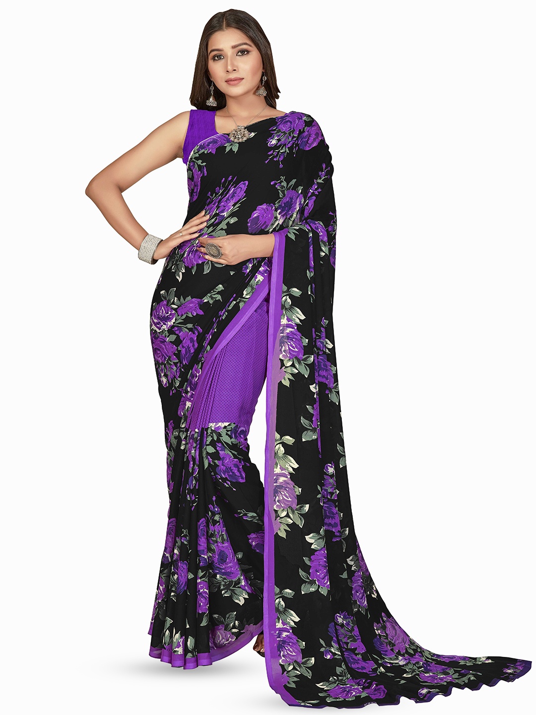 

ANAND SAREES Ethnic Motifs Poly Georgette Saree, Purple