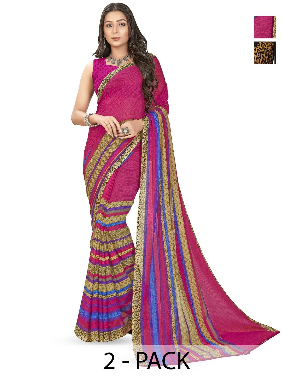 

ANAND SAREES Poly Georgette Saree Pack of 2, Pink