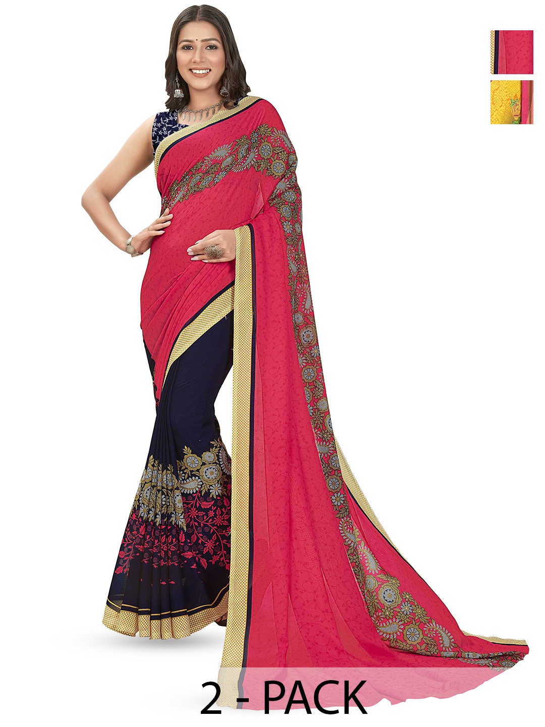 

ANAND SAREES Ethnic Motifs Poly Georgette Saree, Yellow