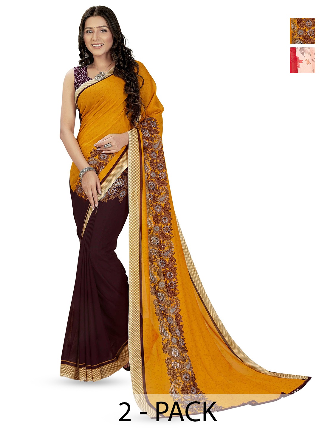 

ANAND SAREES Ethnic Motifs Floral Printed Saree, Yellow
