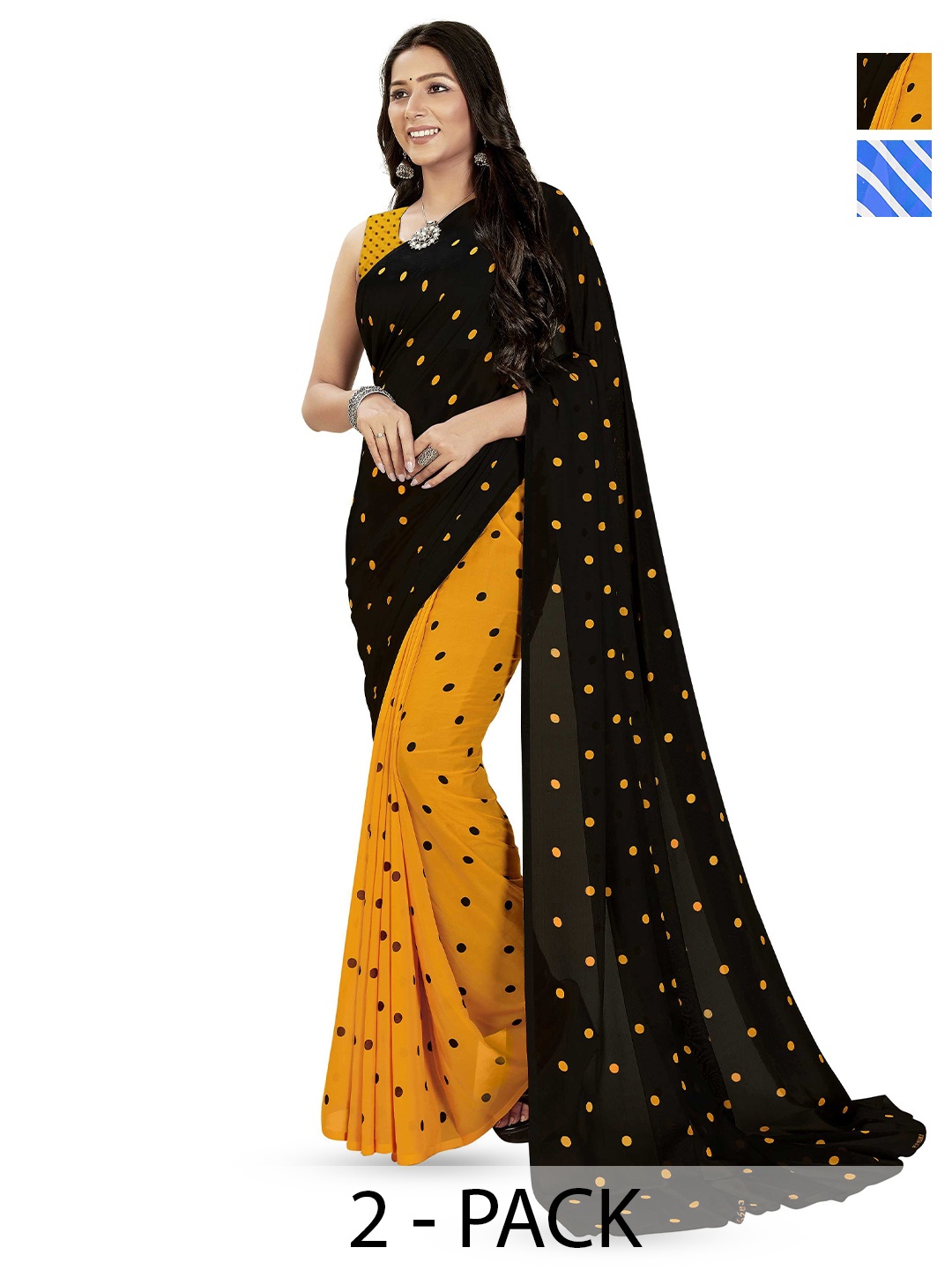 

ANAND SAREES Polka Dot Poly Georgette Saree Pack of 2, Yellow
