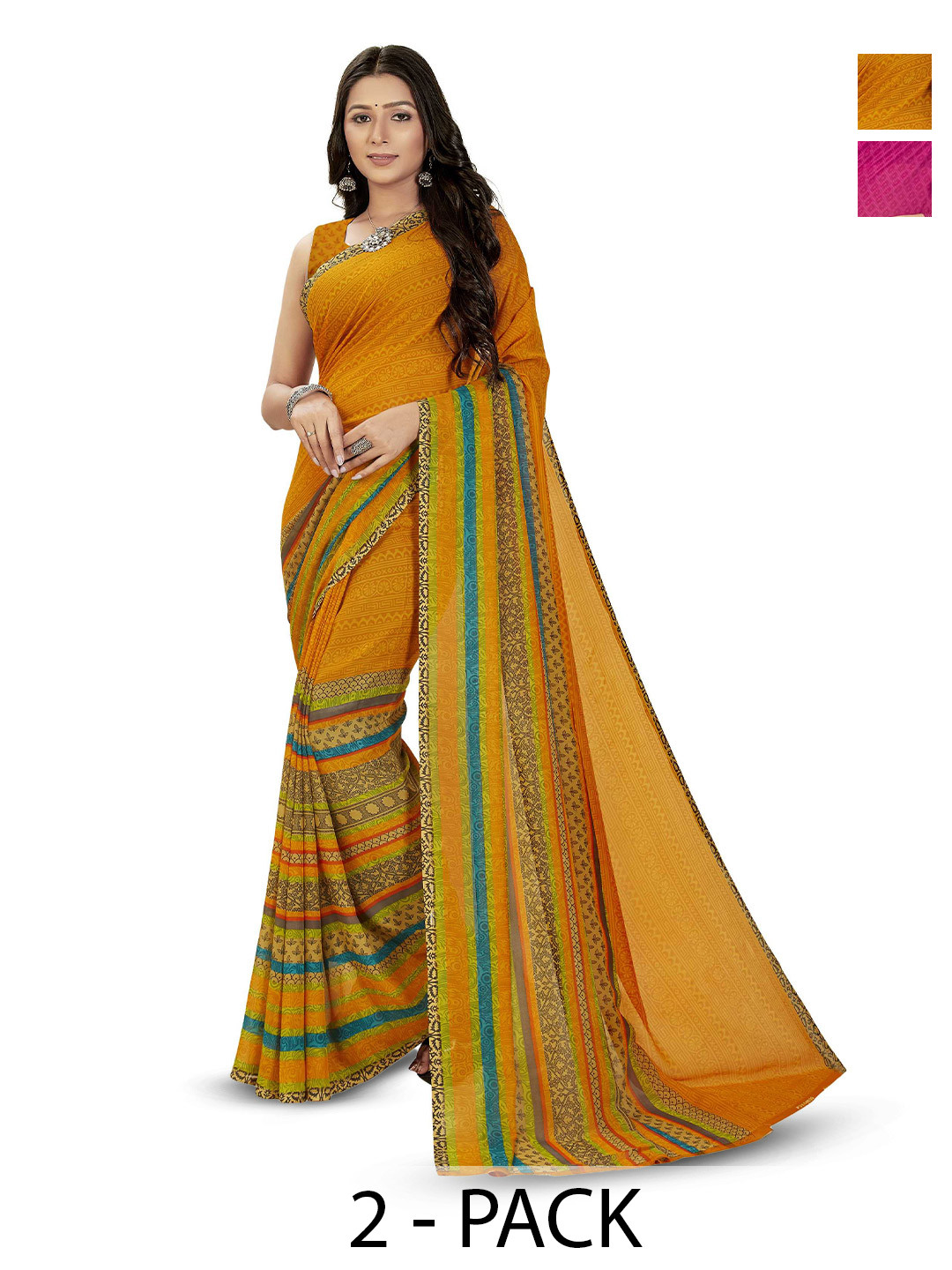 

ANAND SAREES Floral Poly Georgette Saree Pack of 2, Pink