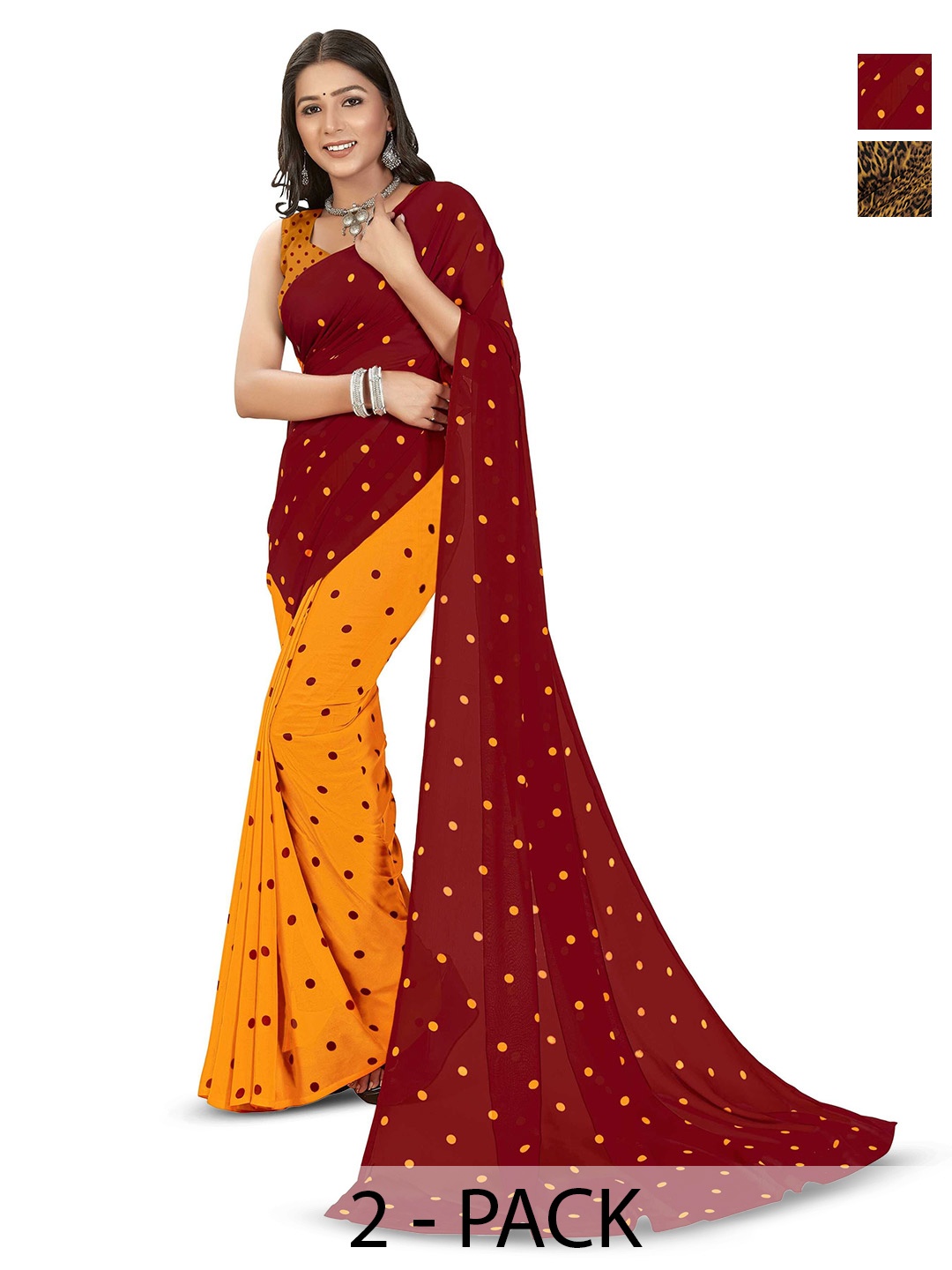 

ANAND SAREES Polka Dot Poly Georgette Saree, Red