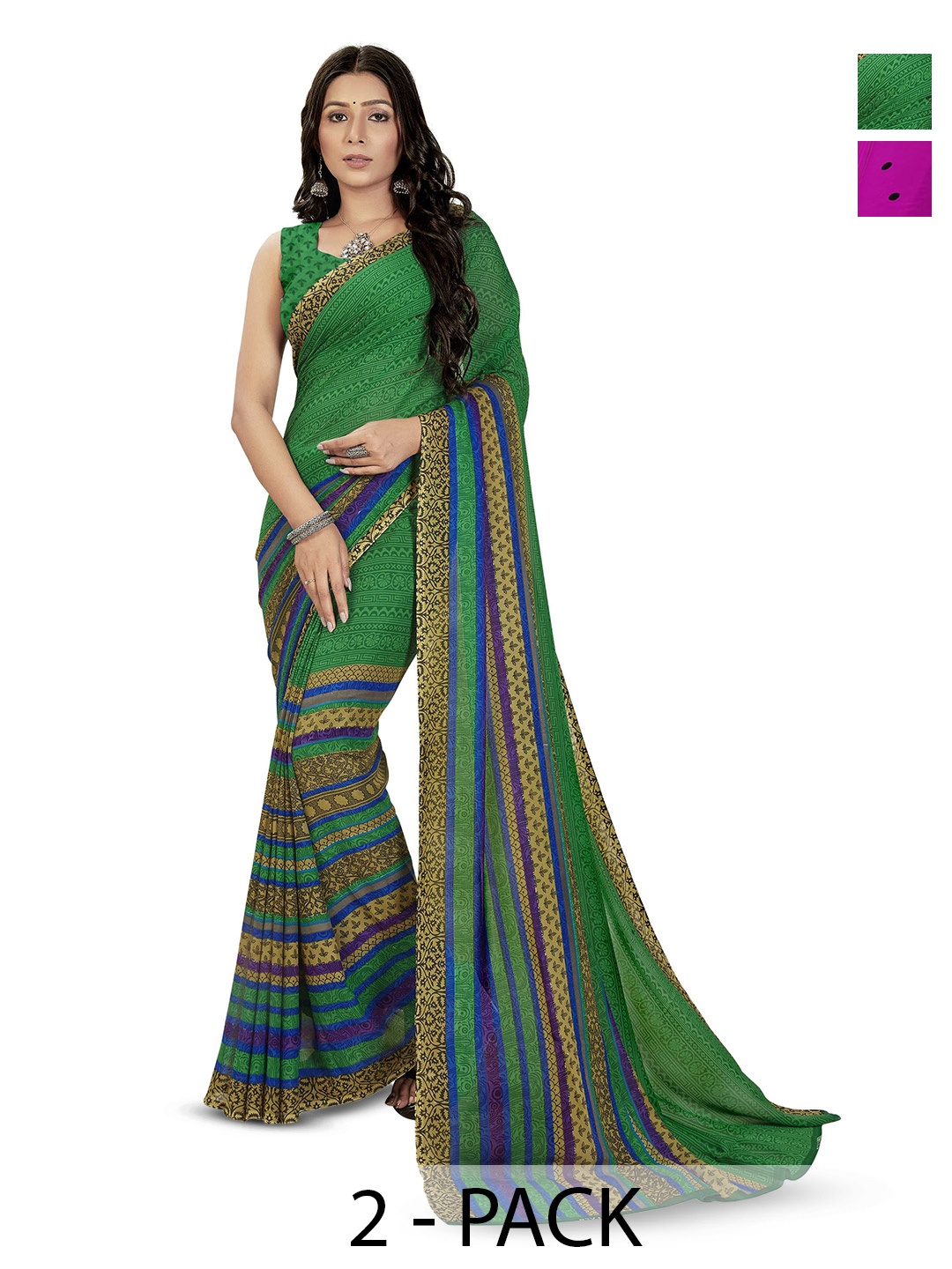 

ANAND SAREES Ethnic Motifs Poly Georgette Saree, Green