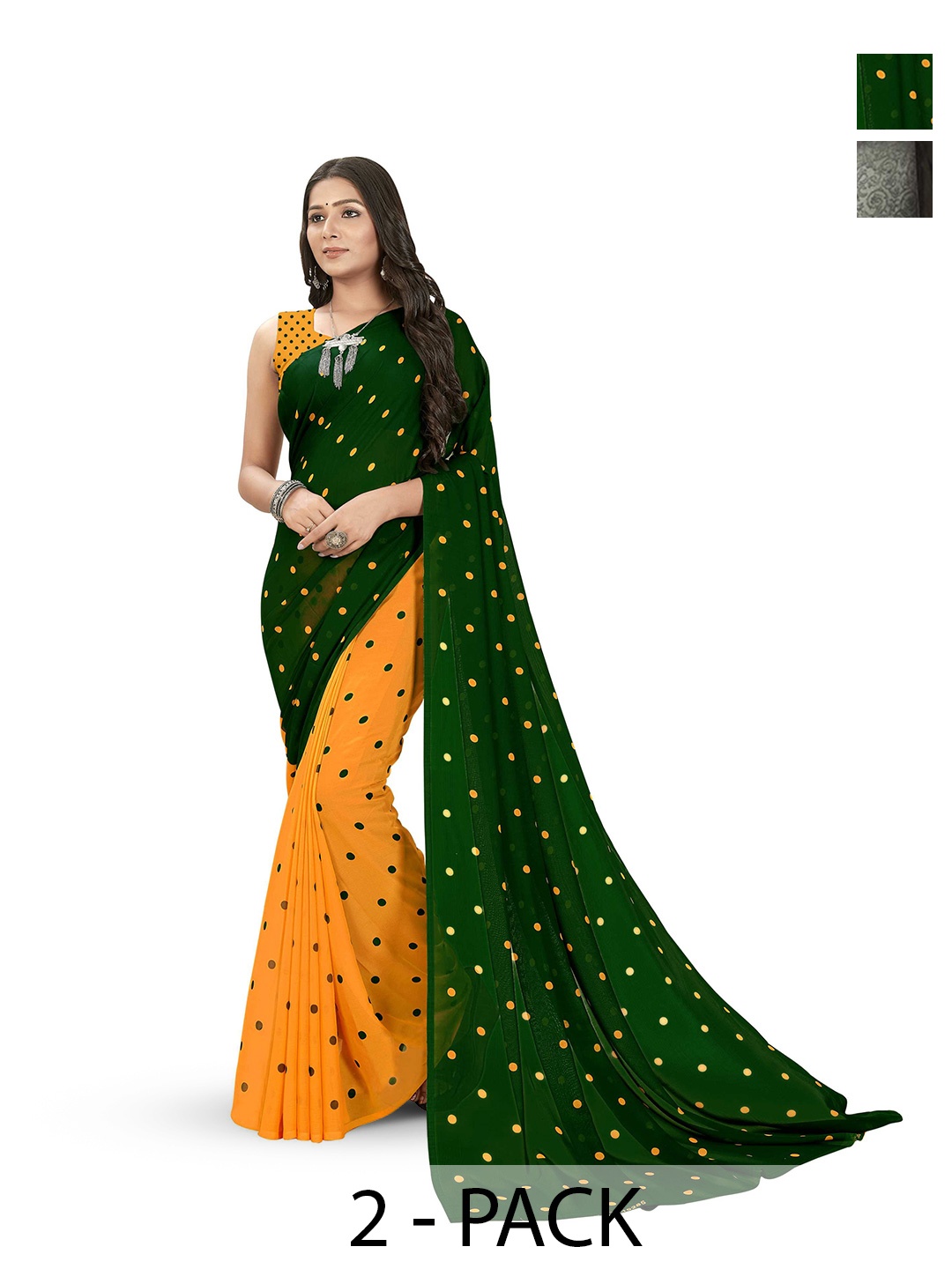 

ANAND SAREES Printed Polka Dot Saree, Green