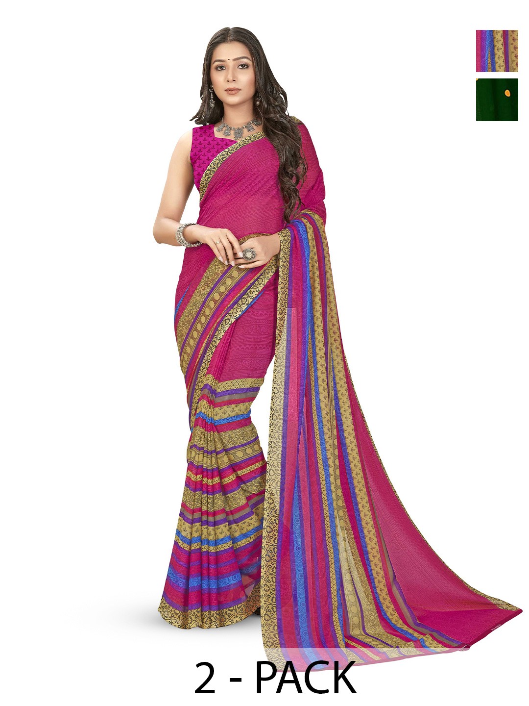 

ANAND SAREES Printed Poly Georgette Saree, Green