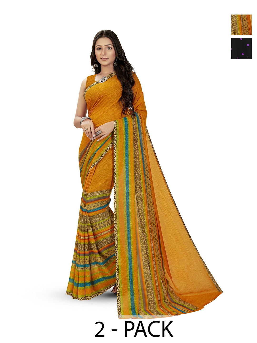 

ANAND SAREES Polka Dot Saree Pack of 2, Black