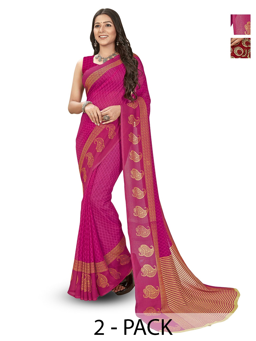 

ANAND SAREES Selection Of 2 Floral Printed Sarees, Pink