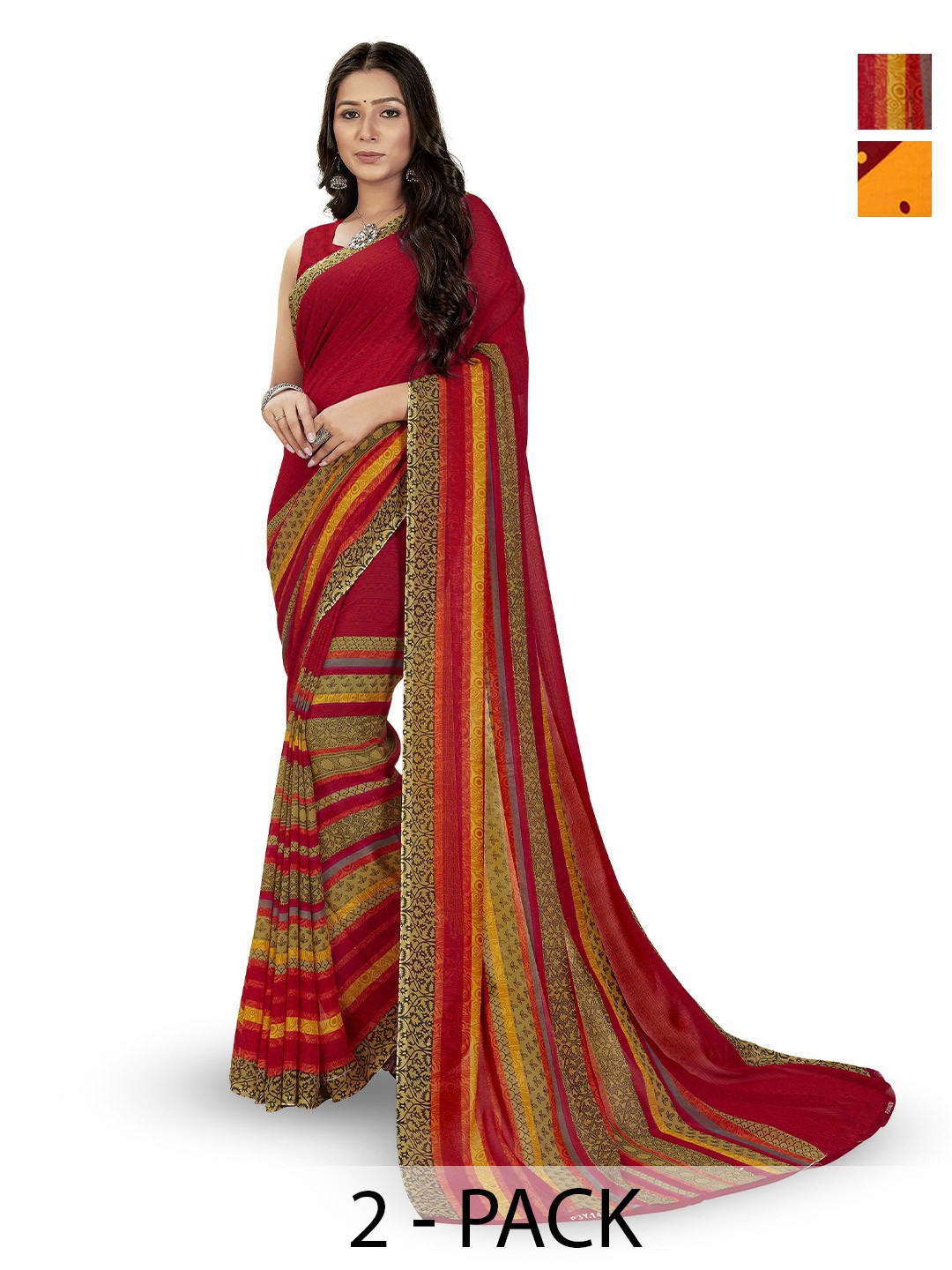 

ANAND SAREES Polka Dot Saree Pack of 2, Red