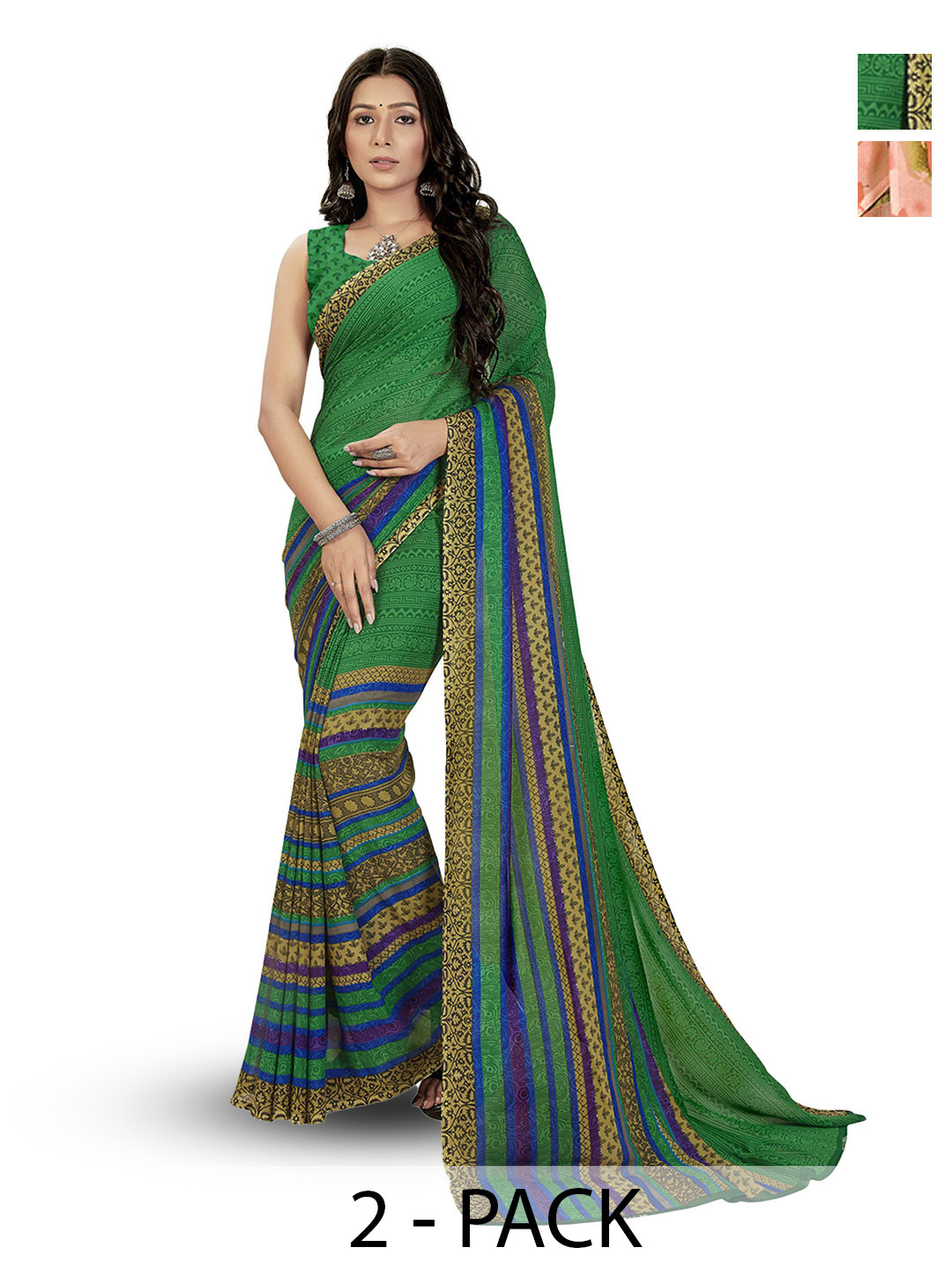 

ANAND SAREES Floral Saree Pack of 2, Peach