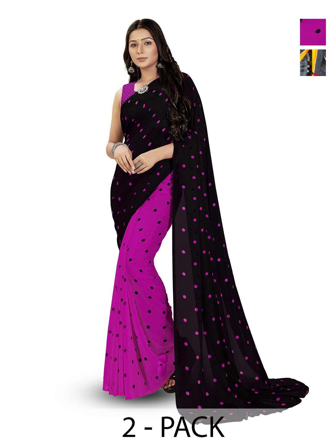 

ANAND SAREES Polka Dot Saree Pack of 2, Pink