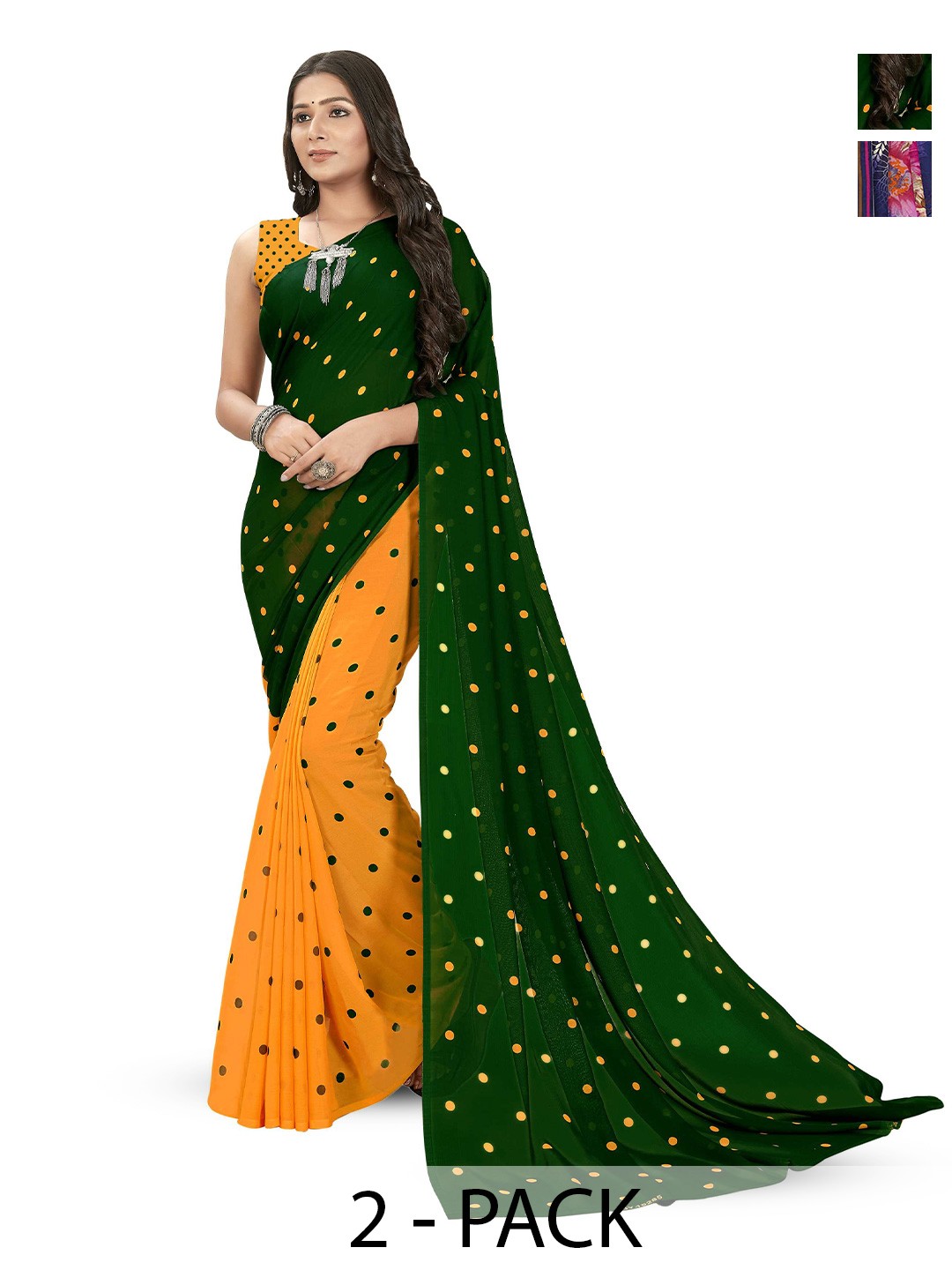 

ANAND SAREES Polka Dot Floral Saree Pack of 2, Yellow