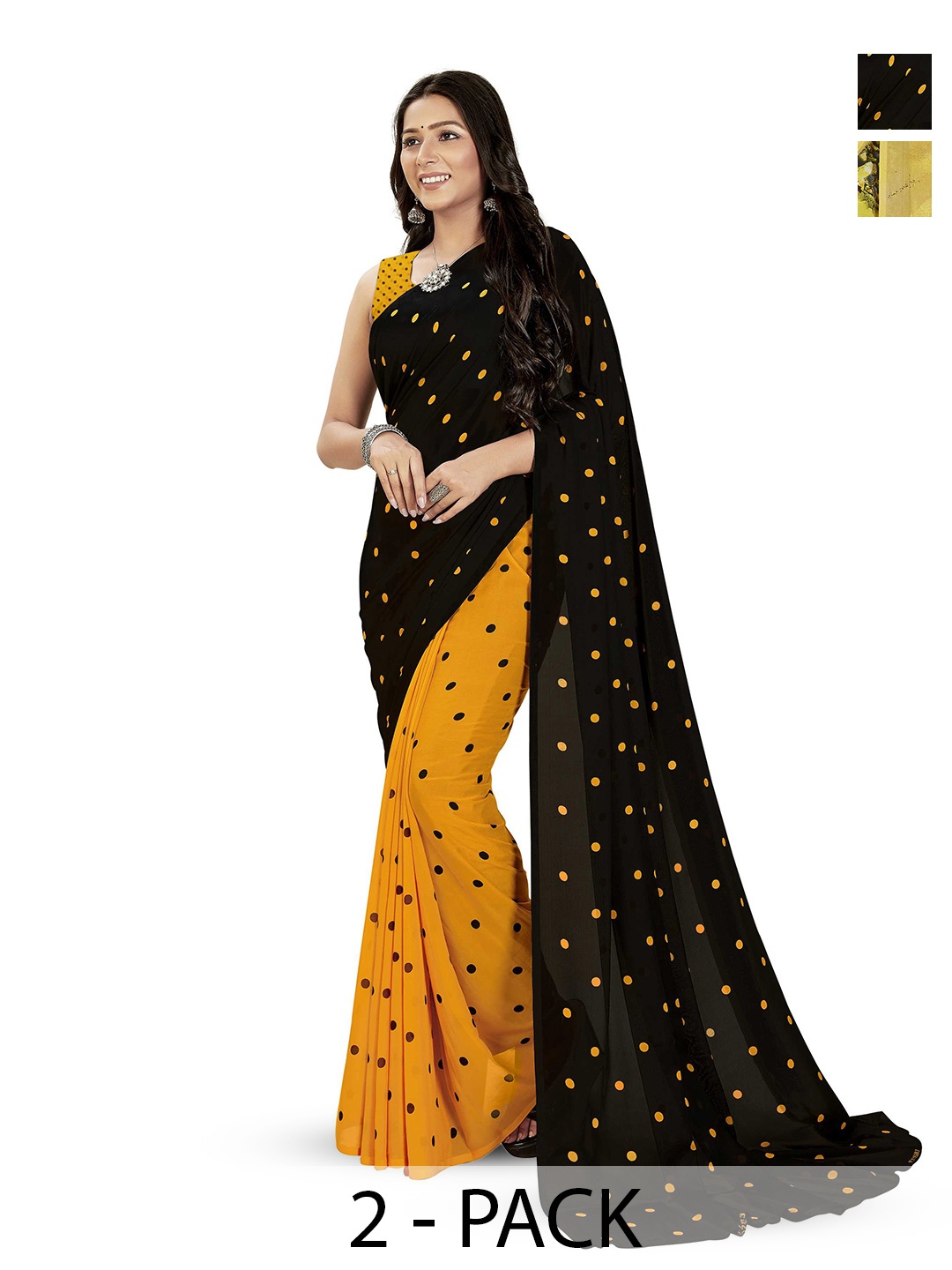 

ANAND SAREES Selection Of 2 Ethnic Motifs Printed Saree, Yellow