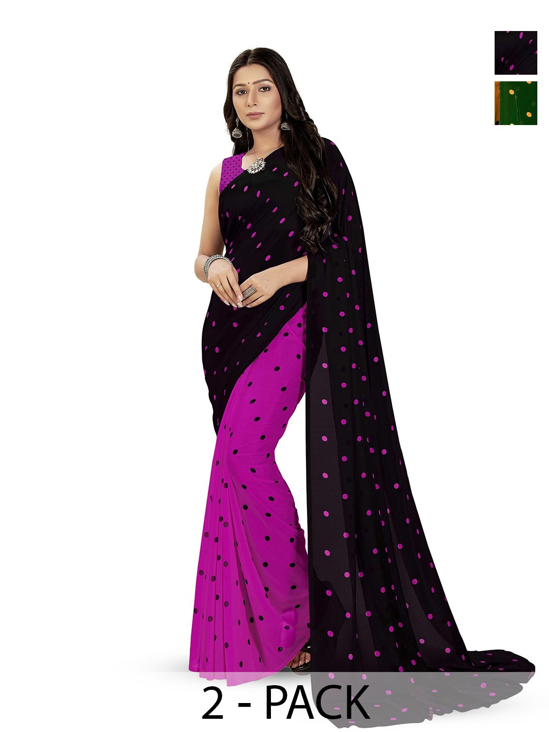 

ANAND SAREES Polka Dot Saree Pack of 2, Black