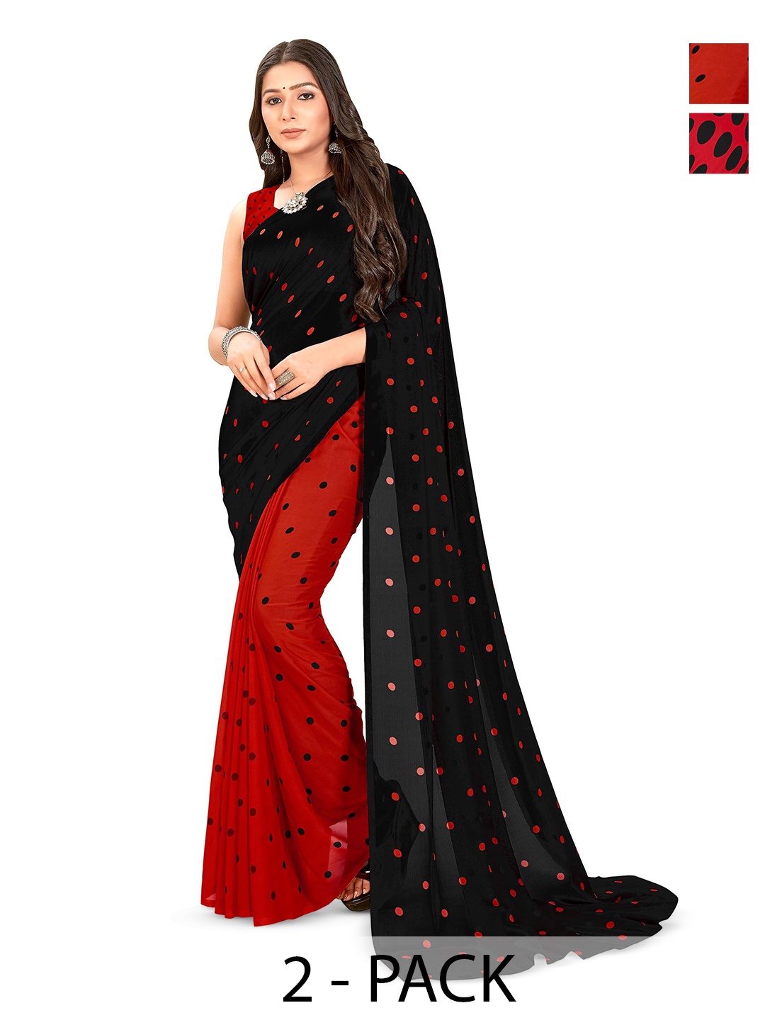 

ANAND SAREES Polka Dot Saree Pack of 2, Black