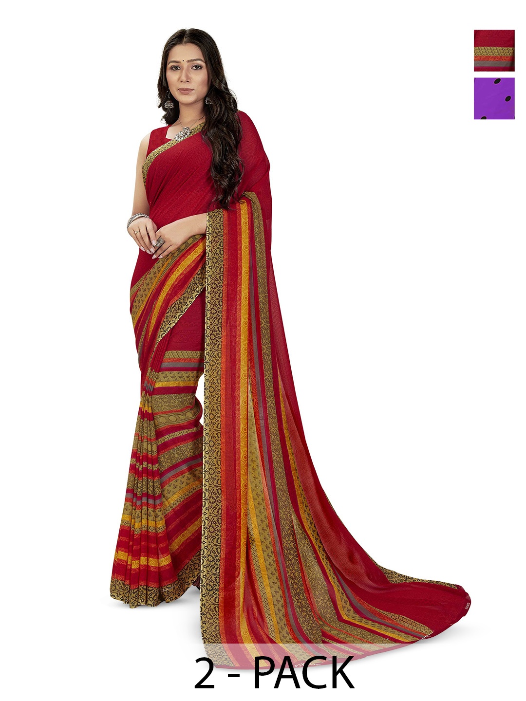 

ANAND SAREES Polka Dot Saree Pack of 2, Purple