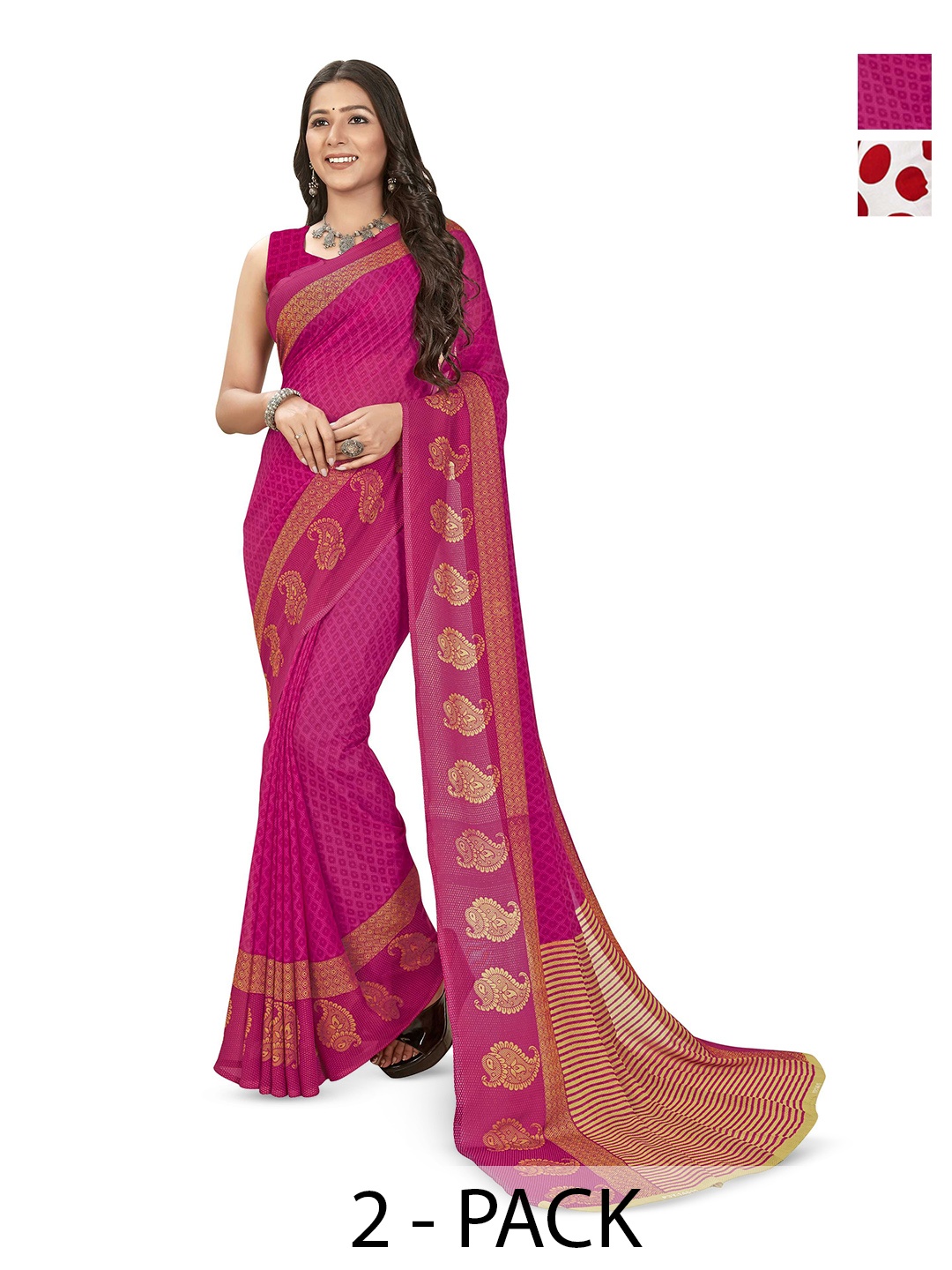

ANAND SAREES Pack Of 2 Polka Dots Saree With Blouse Piece, Pink