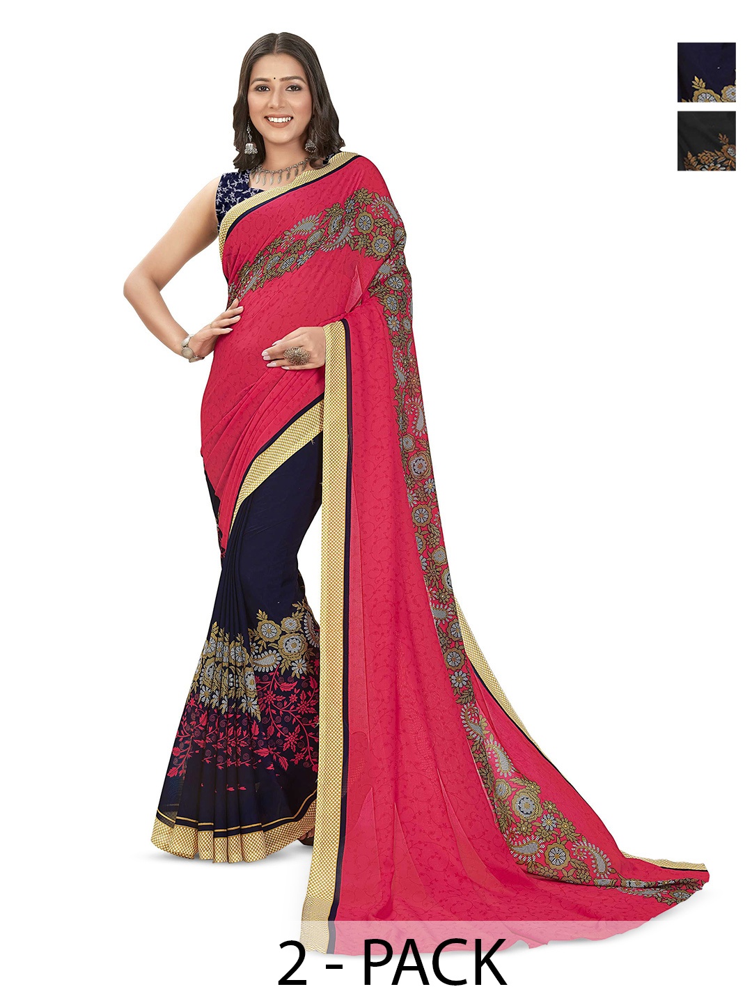 

ANAND SAREES Ethnic Motifs Saree Pack of 2, Red