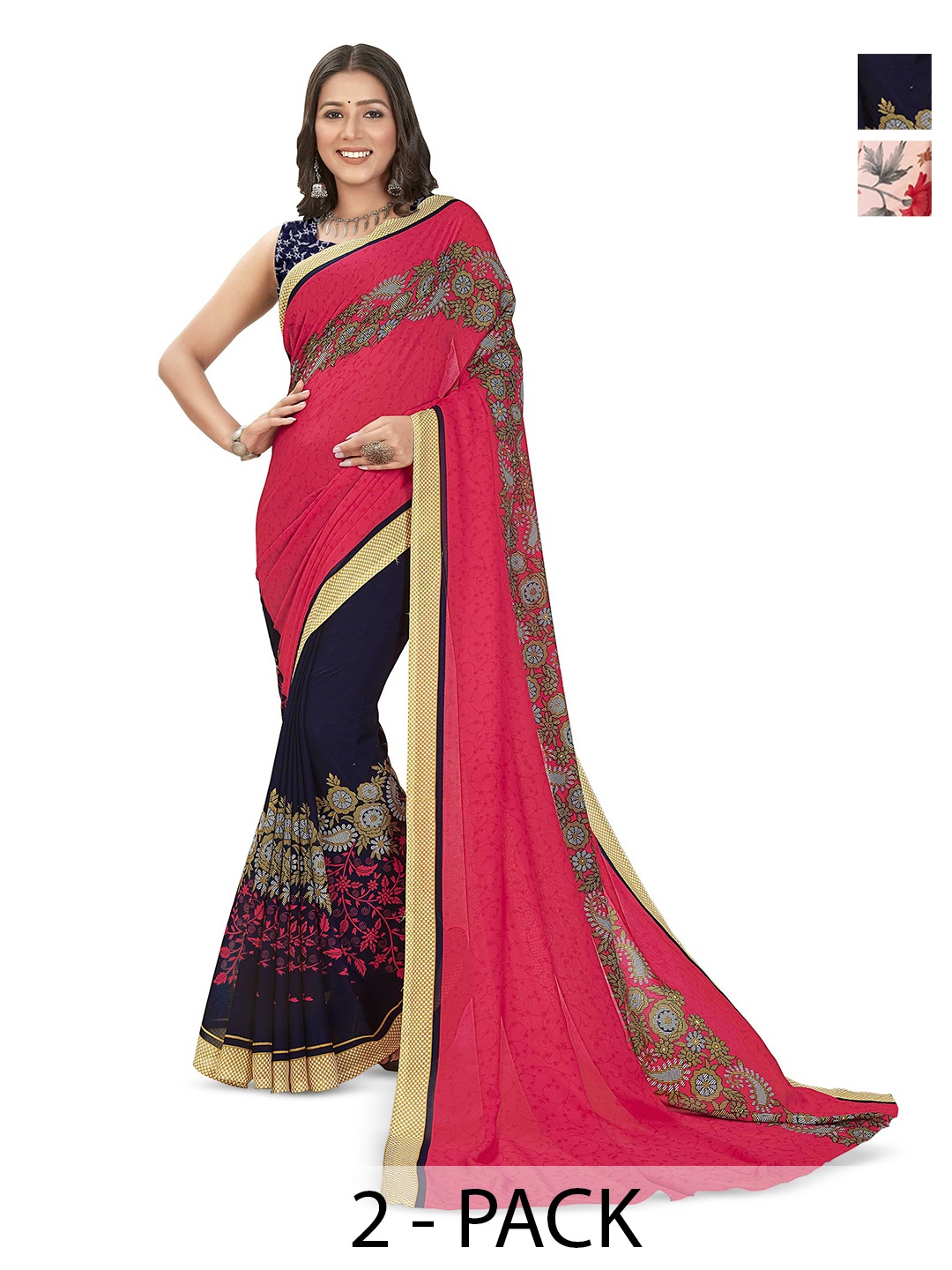 

ANAND SAREES Floral Saree Pack of 2, Pink