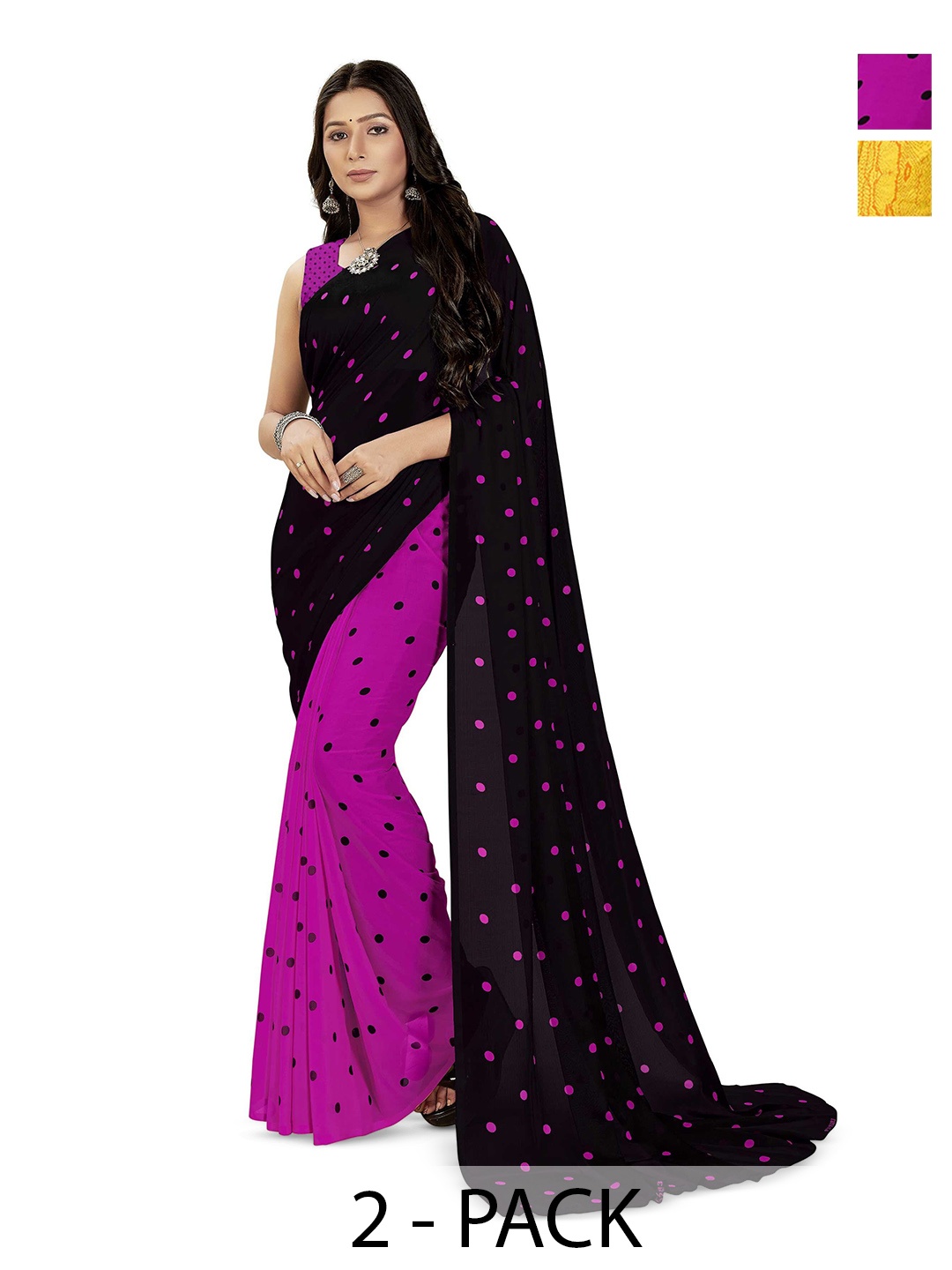 

ANAND SAREES Polka Dot Saree Pack of 2, Black