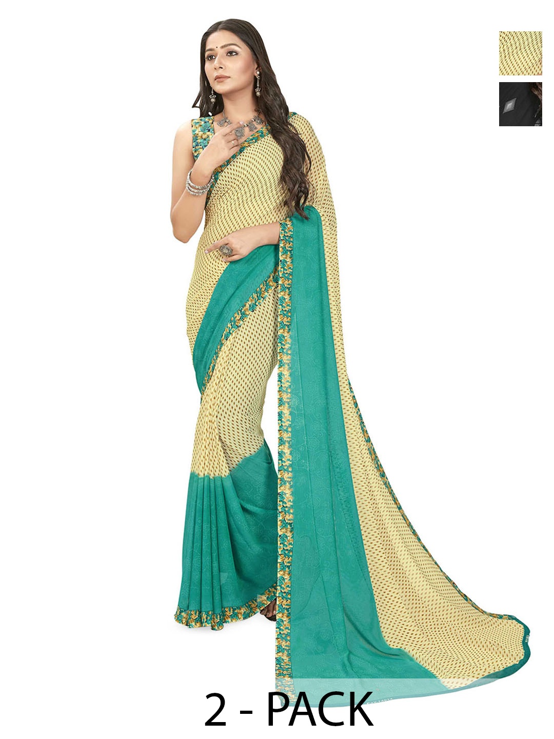 

ANAND SAREES Floral Saree Pack of 2, Yellow