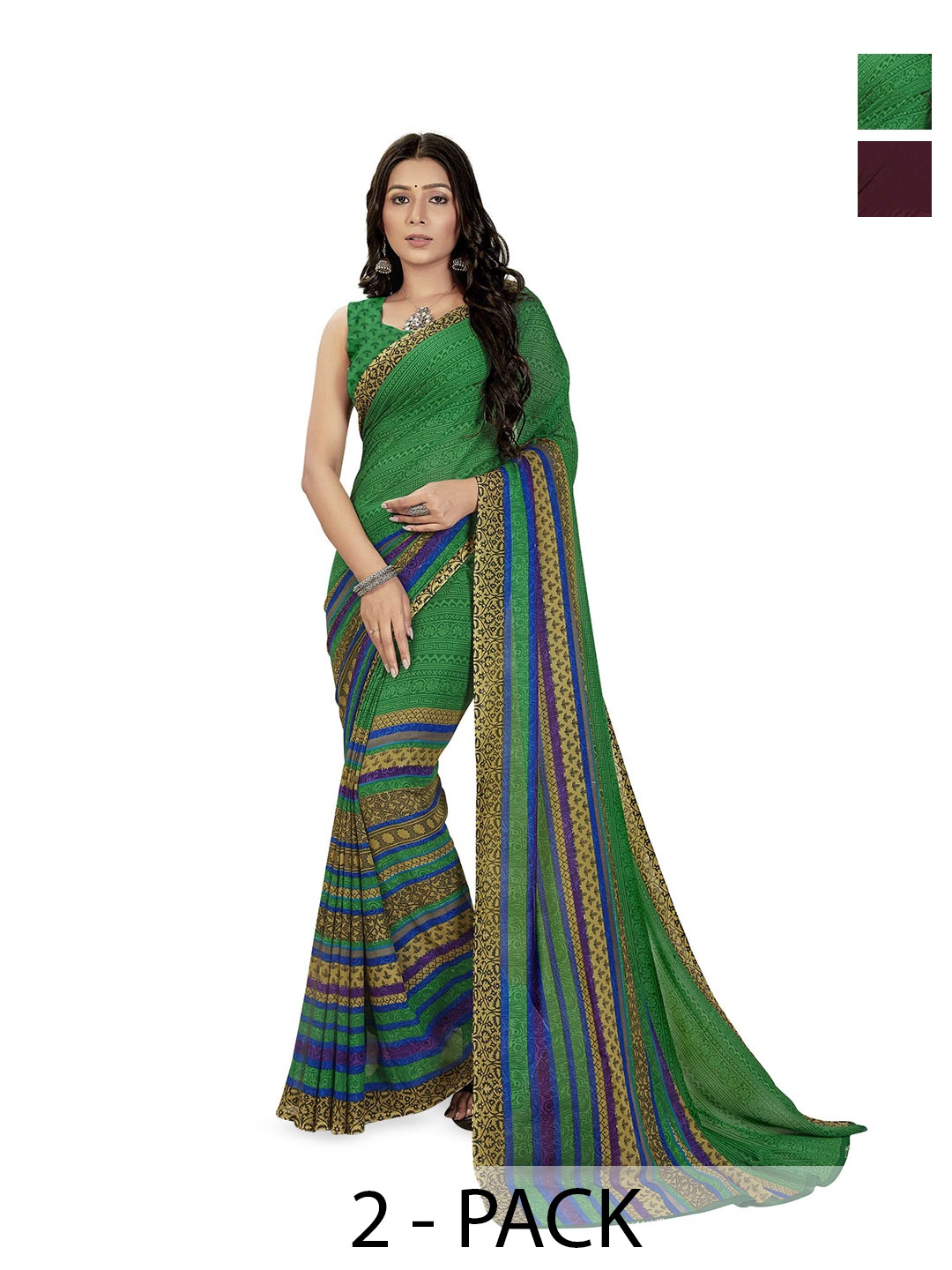 

ANAND SAREES Ethnic Motifs Saree Pack of 2, Green