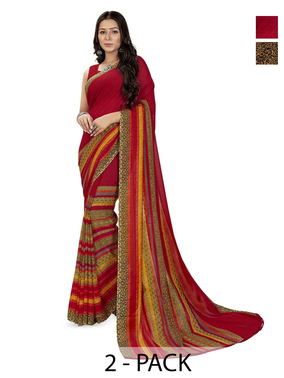 

ANAND SAREES Pack Of 2 Saree With Blouse Piece, Red