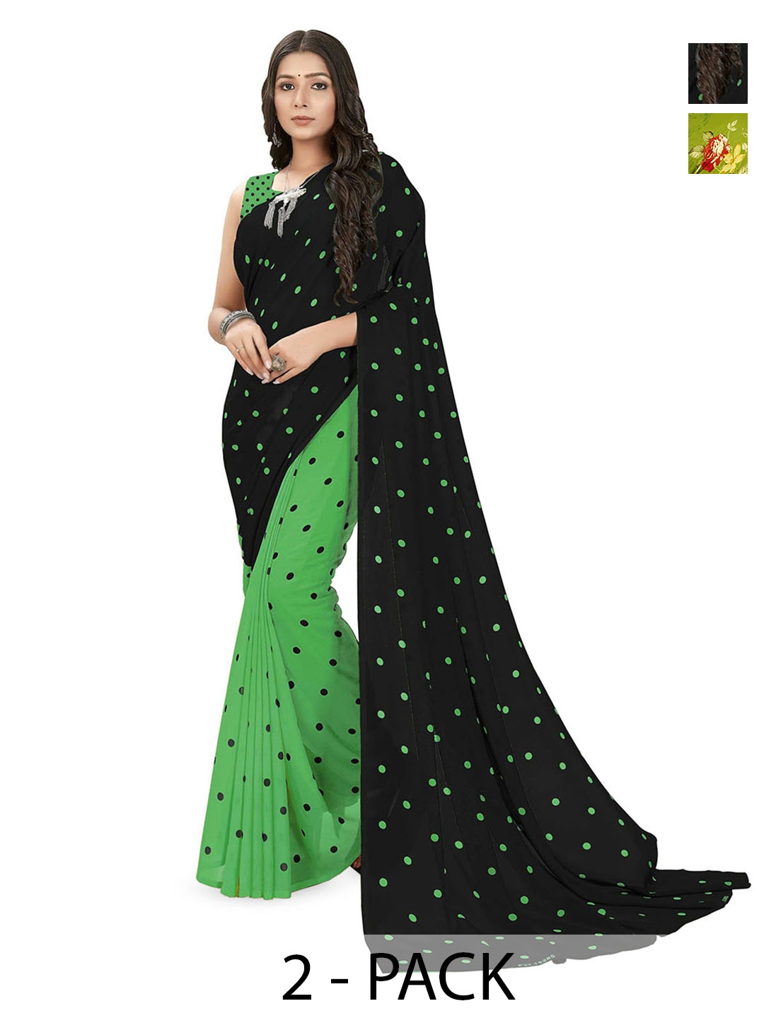 

ANAND SAREES Floral Poly Georgette Saree, Green