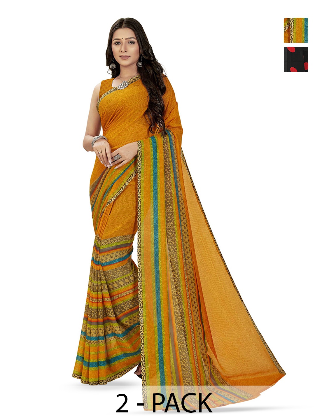 

ANAND SAREES Pack of 2 Ethnic Motifs Saree With Blouse Piece, Yellow