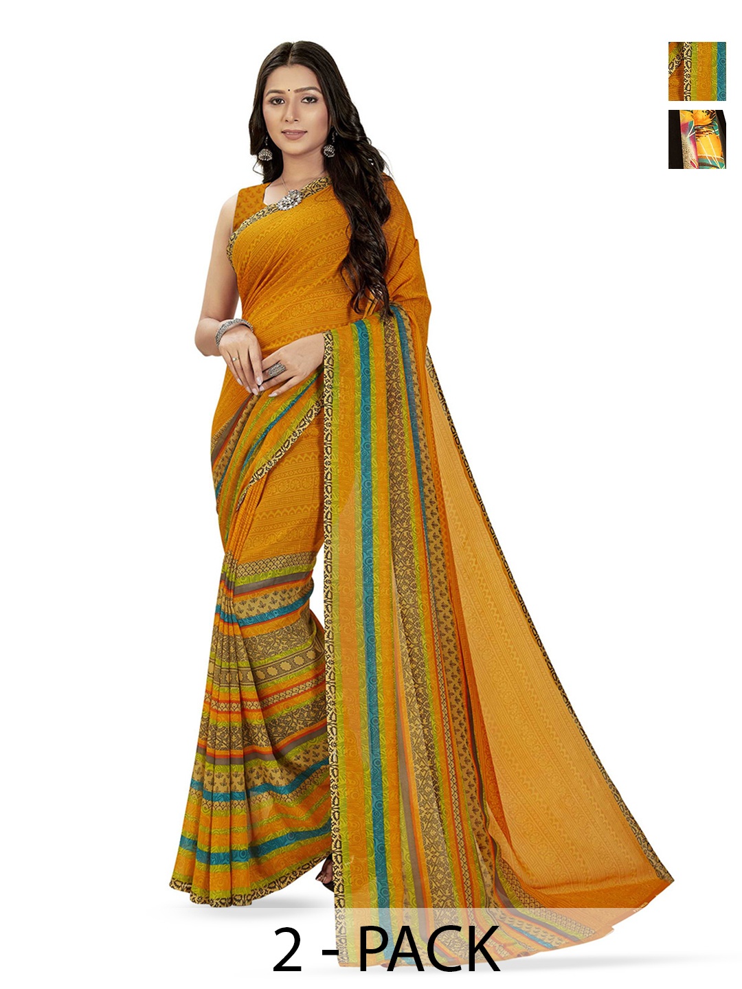 

ANAND SAREES Pack of 2 Floral Saree With Blouse Piece, Black