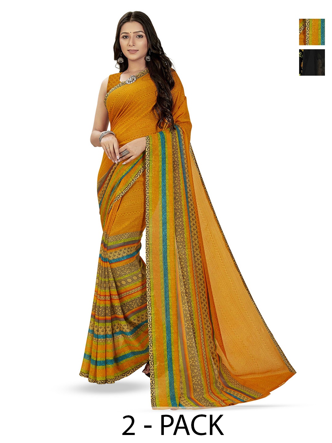 

ANAND SAREES Pack of 2 Floral Saree, Black