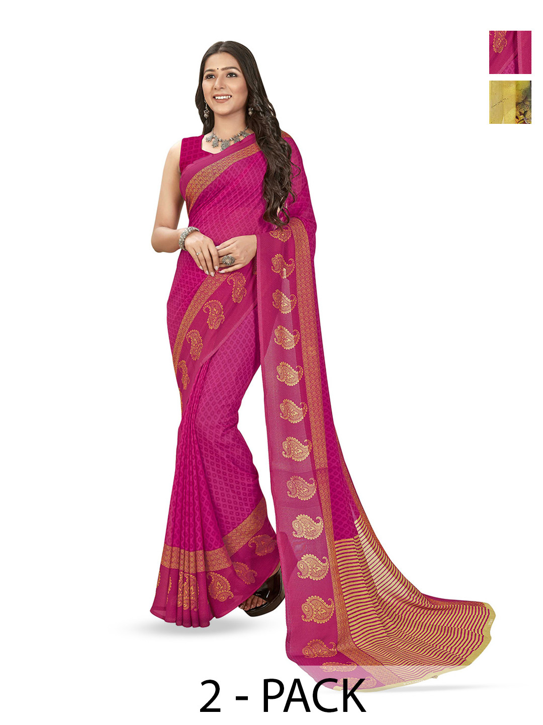 

ANAND SAREES Floral Pack Of 2 Saree With Blouse Piece, Yellow
