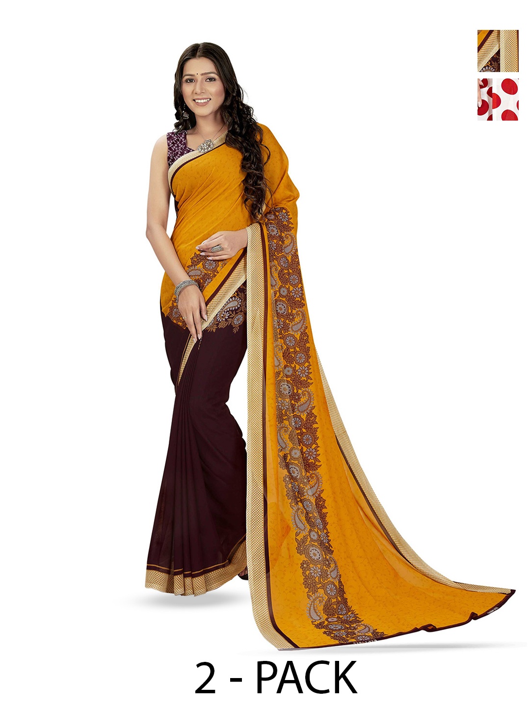 

ANAND SAREES Pack of 2 Polka Dot Saree With Blouse Piece, White