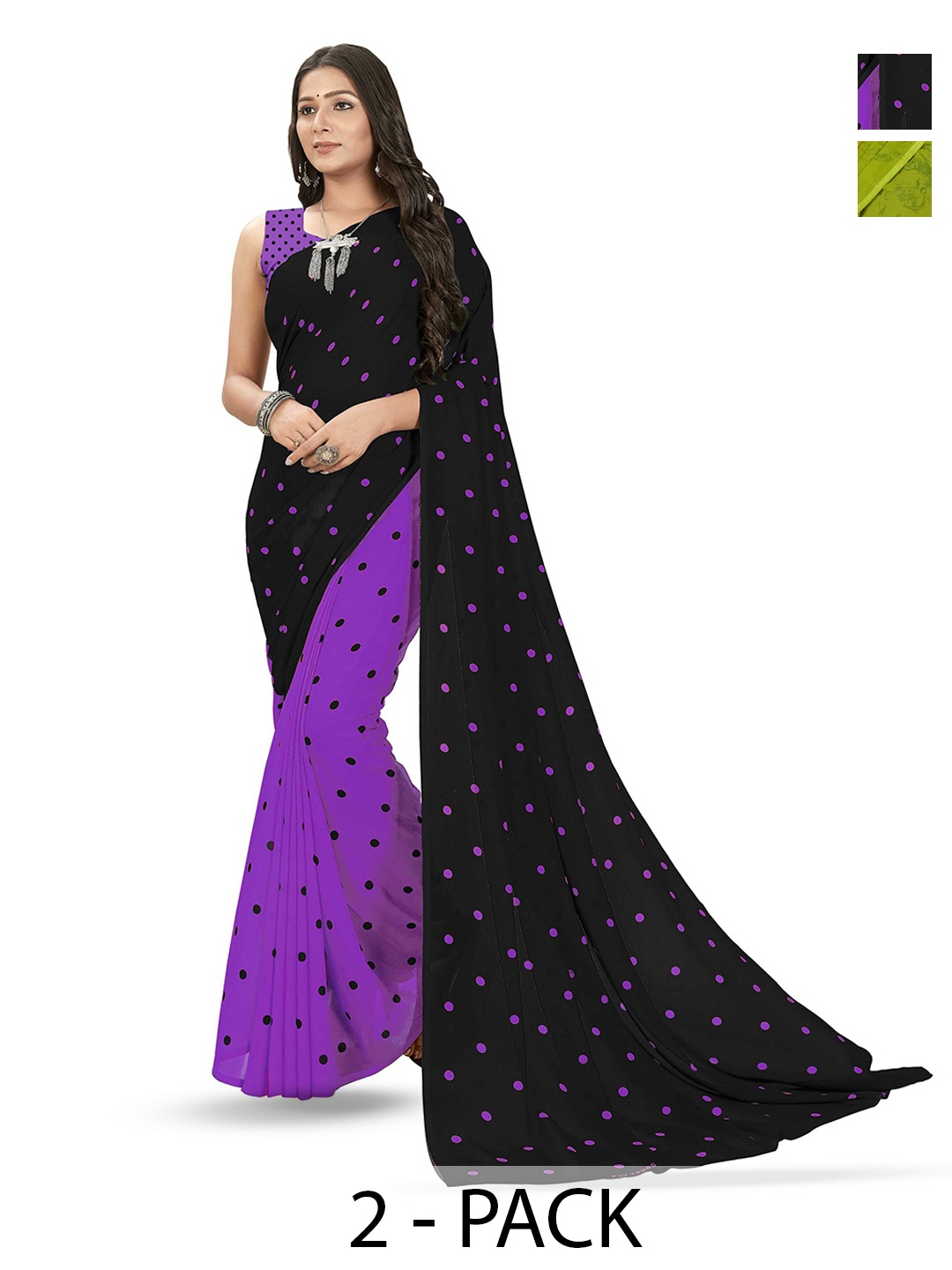 

ANAND SAREES Polka Dot Poly Georgette Saree, Black