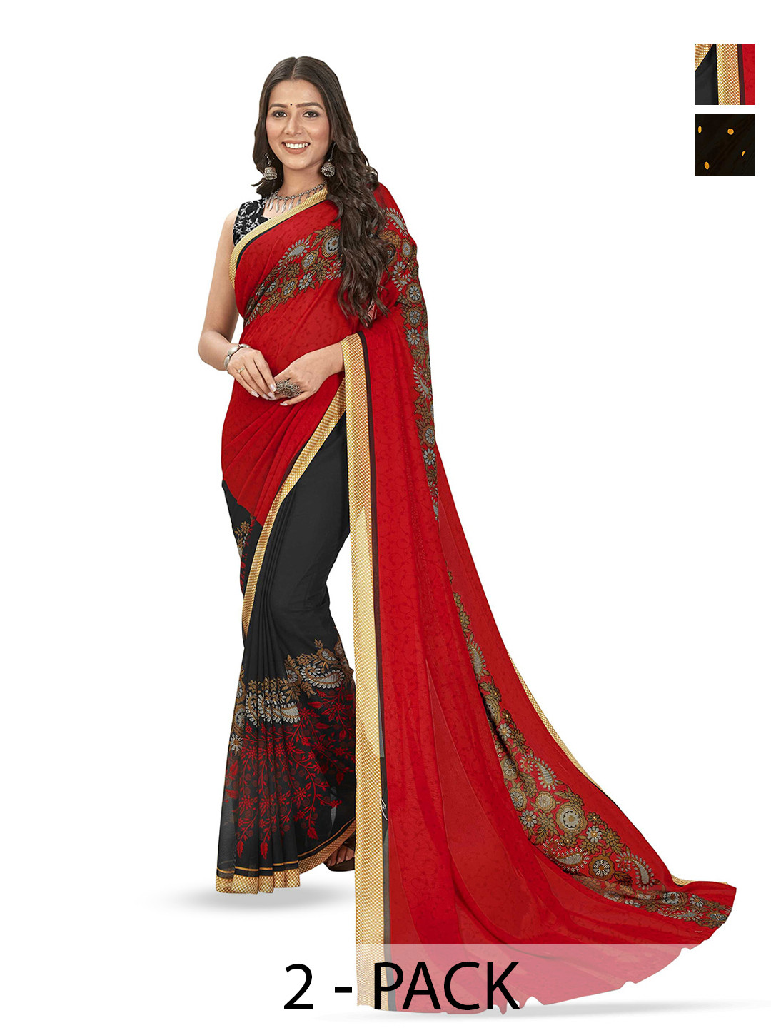 

ANAND SAREES Selection Of 2 Polka Dots Printed Saree, Yellow