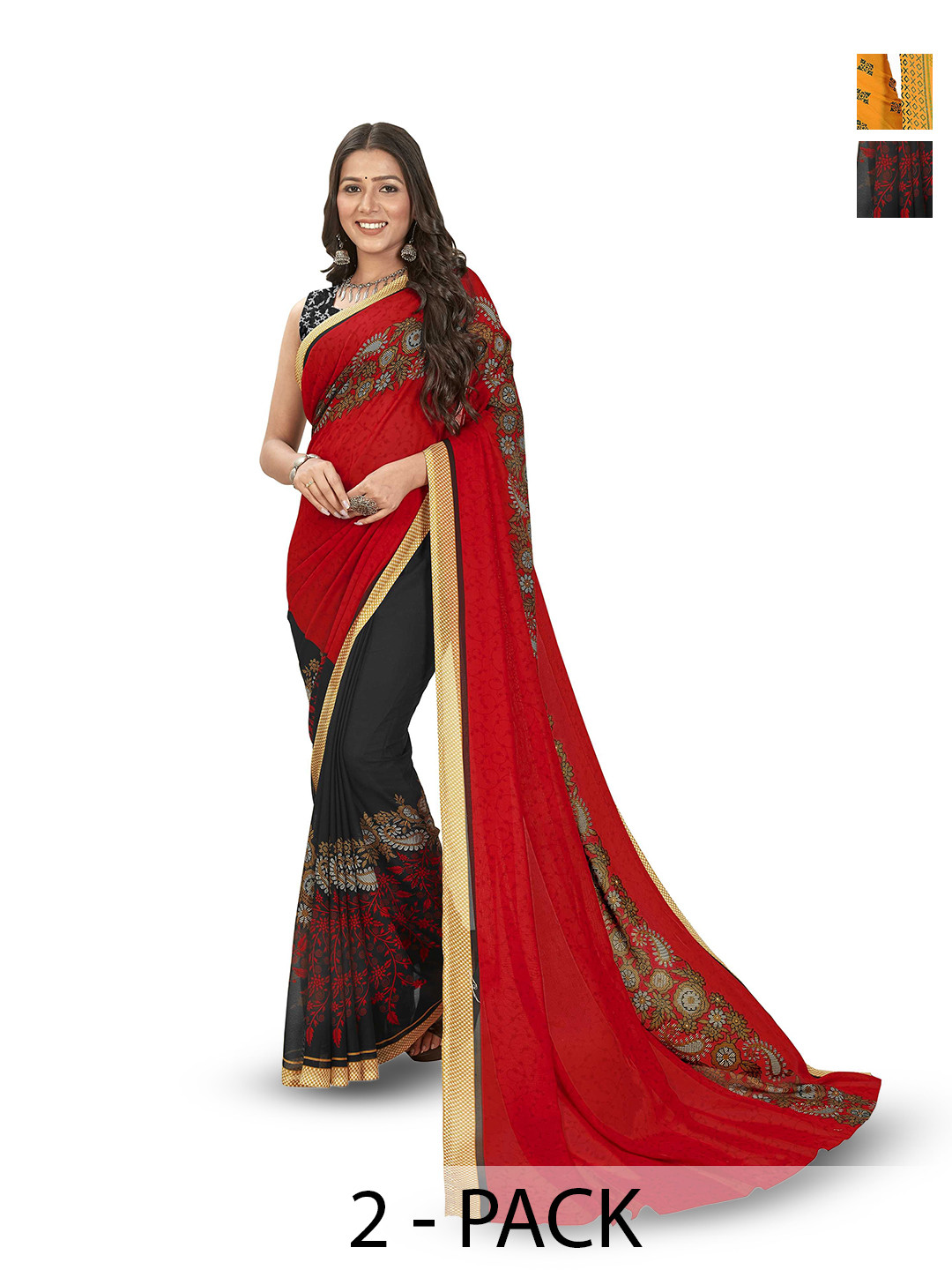 

ANAND SAREES Ethnic Motifs Saree Pack of 2, Yellow