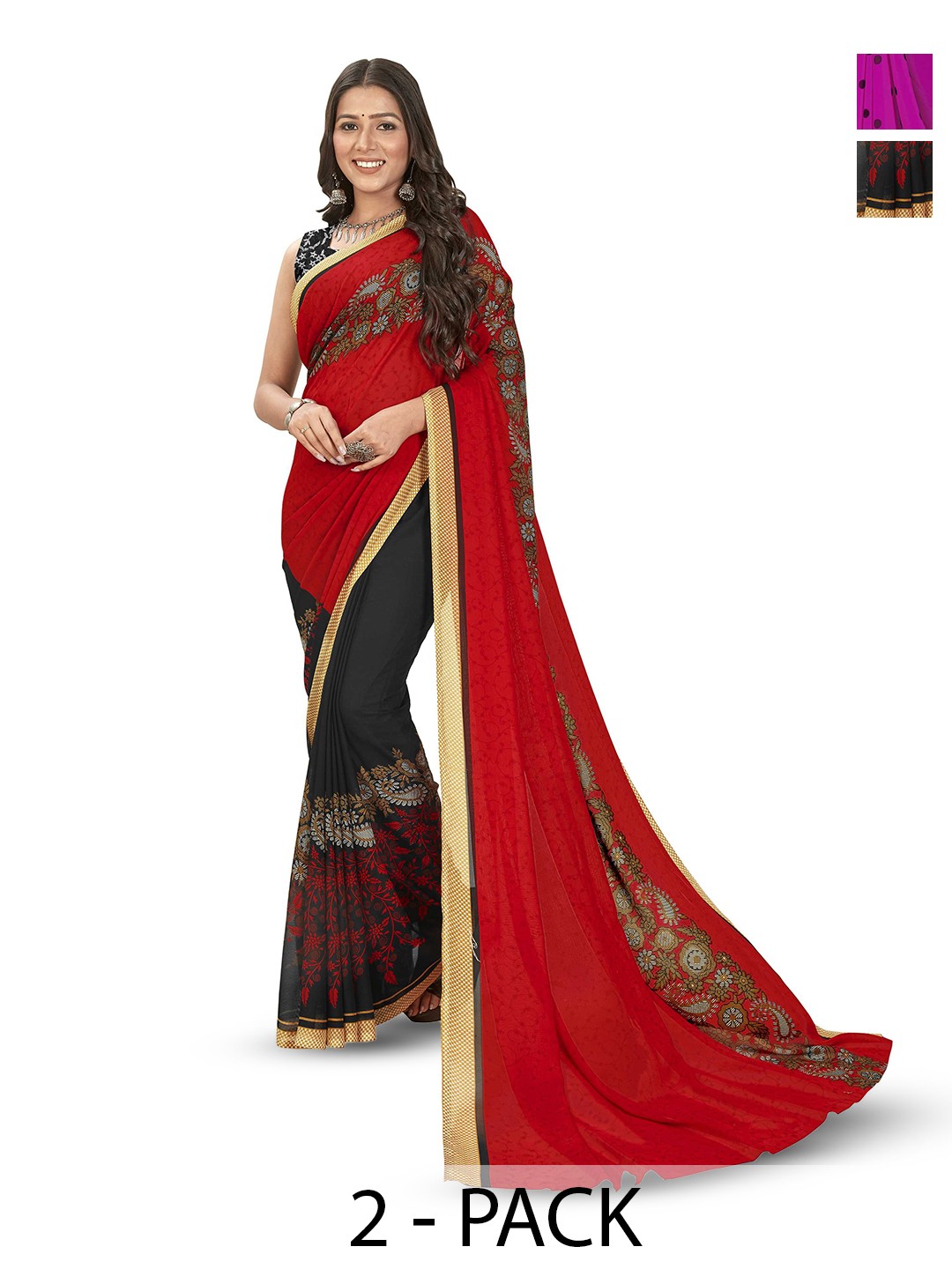 

ANAND SAREES Polka Dots Pack Of 2 Saree With Blouse Piece, Pink