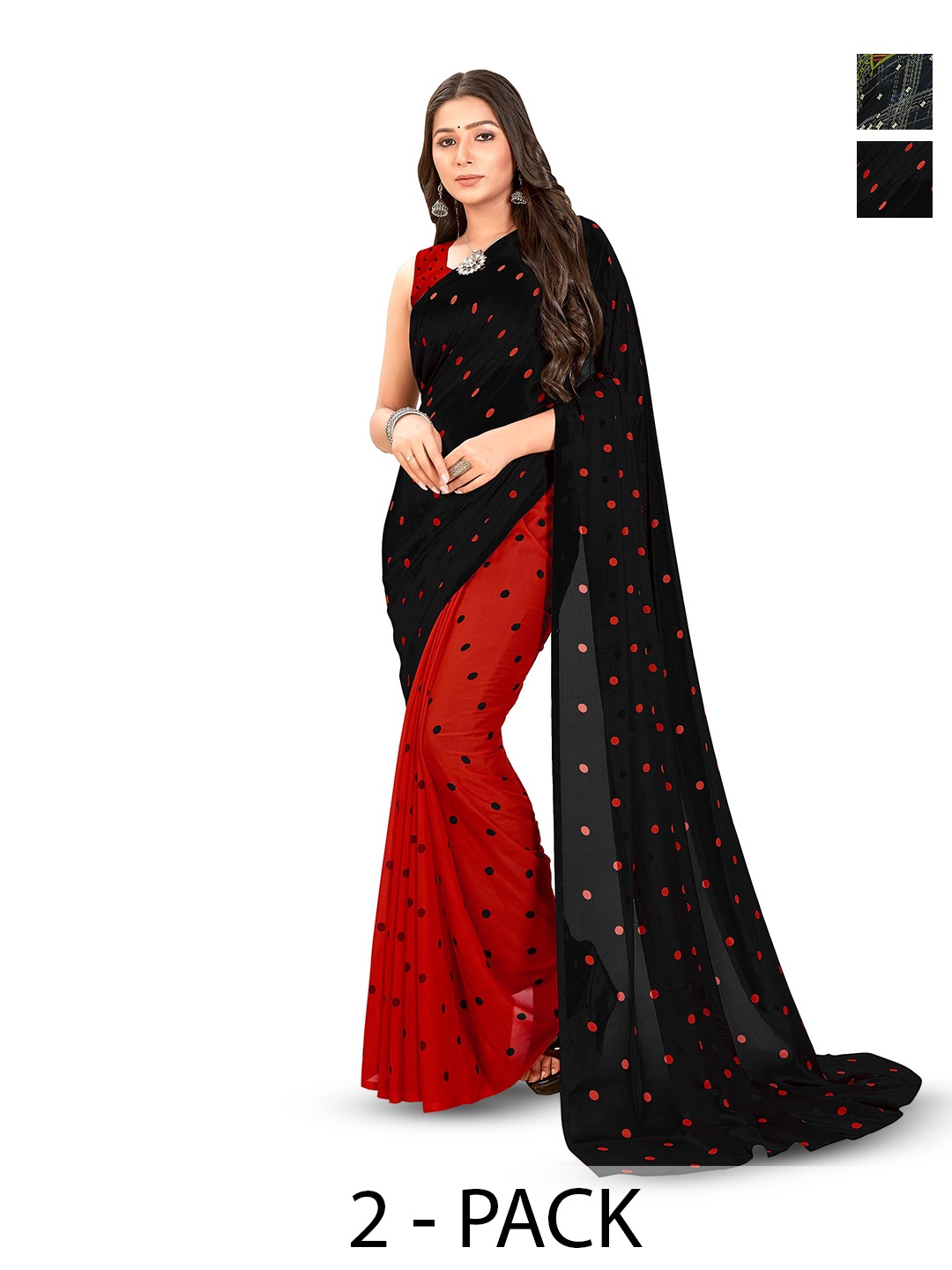 

ANAND SAREES Polka Dot Pack Of 2 Saree With Blouse Piece, Red