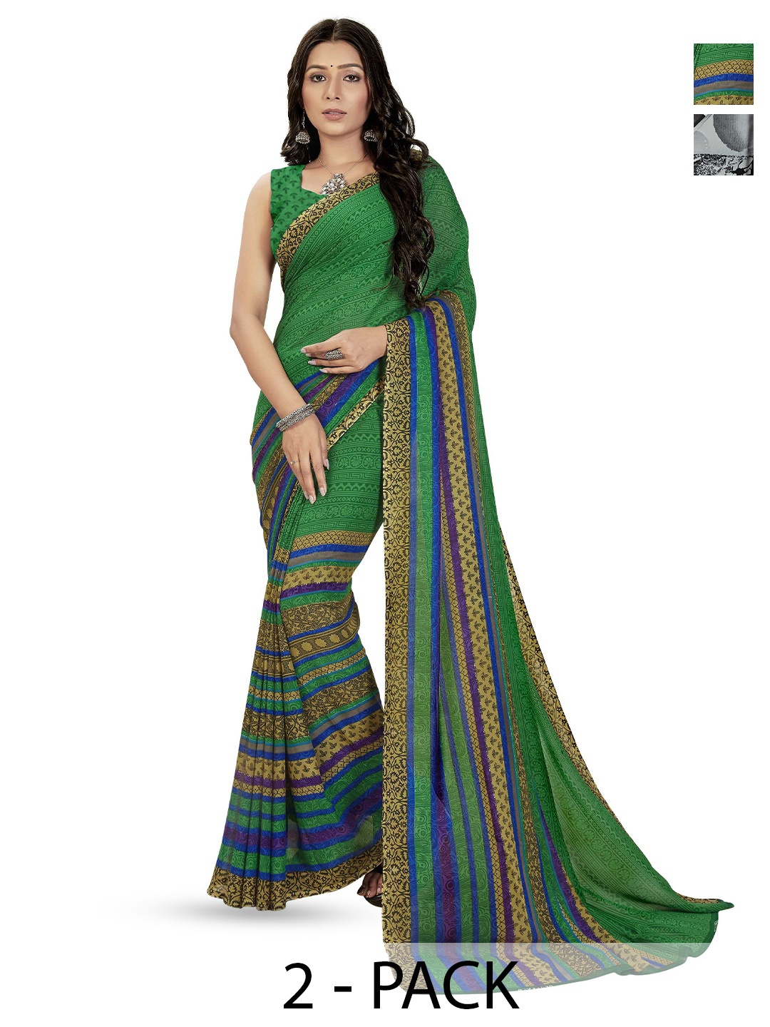 

ANAND SAREES Pack of 2 Floral Saree With Blouse Piece, Black