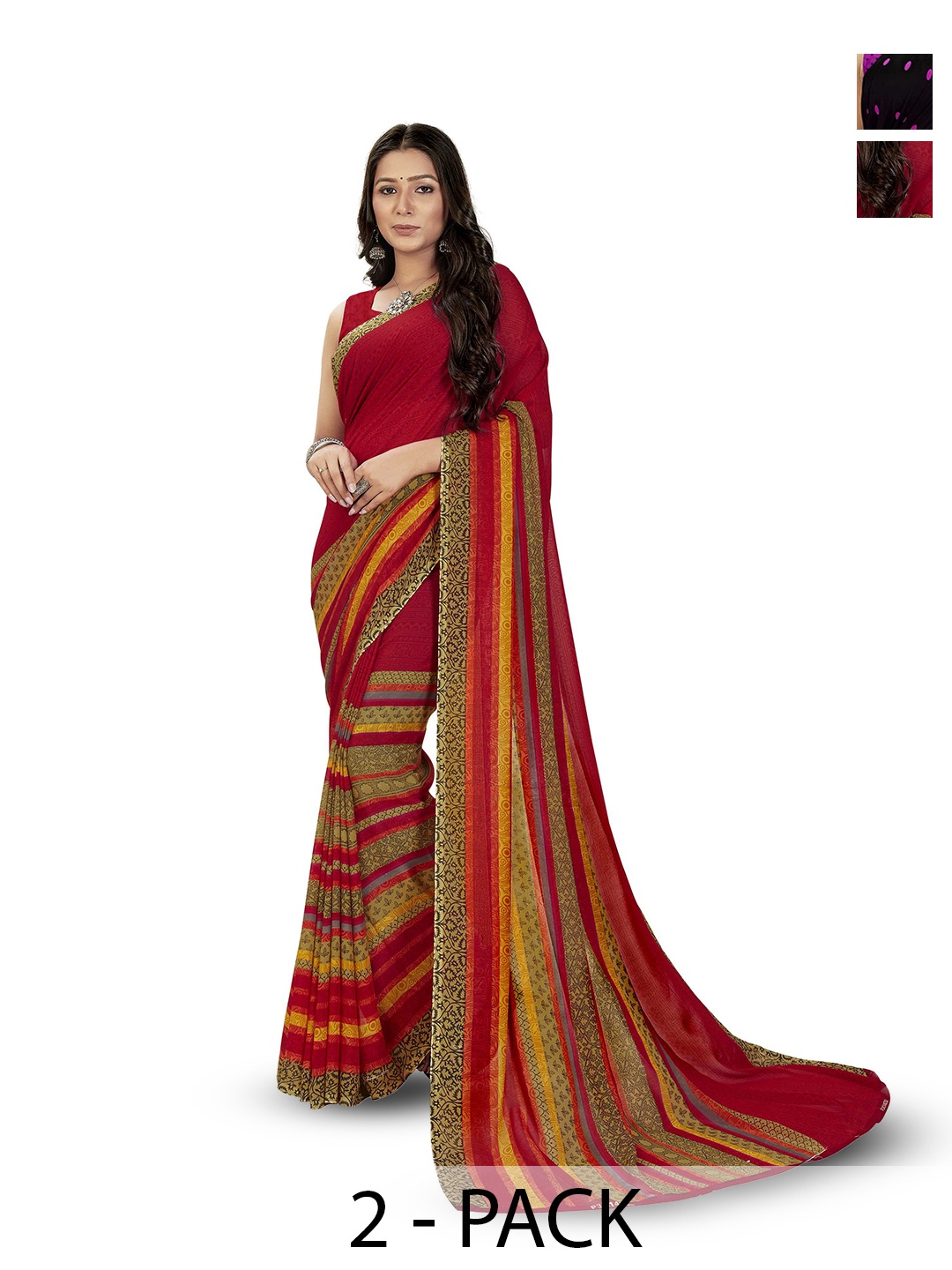 

ANAND SAREES Pack of 2 Polka Dot Saree With Blouse Piece, Black